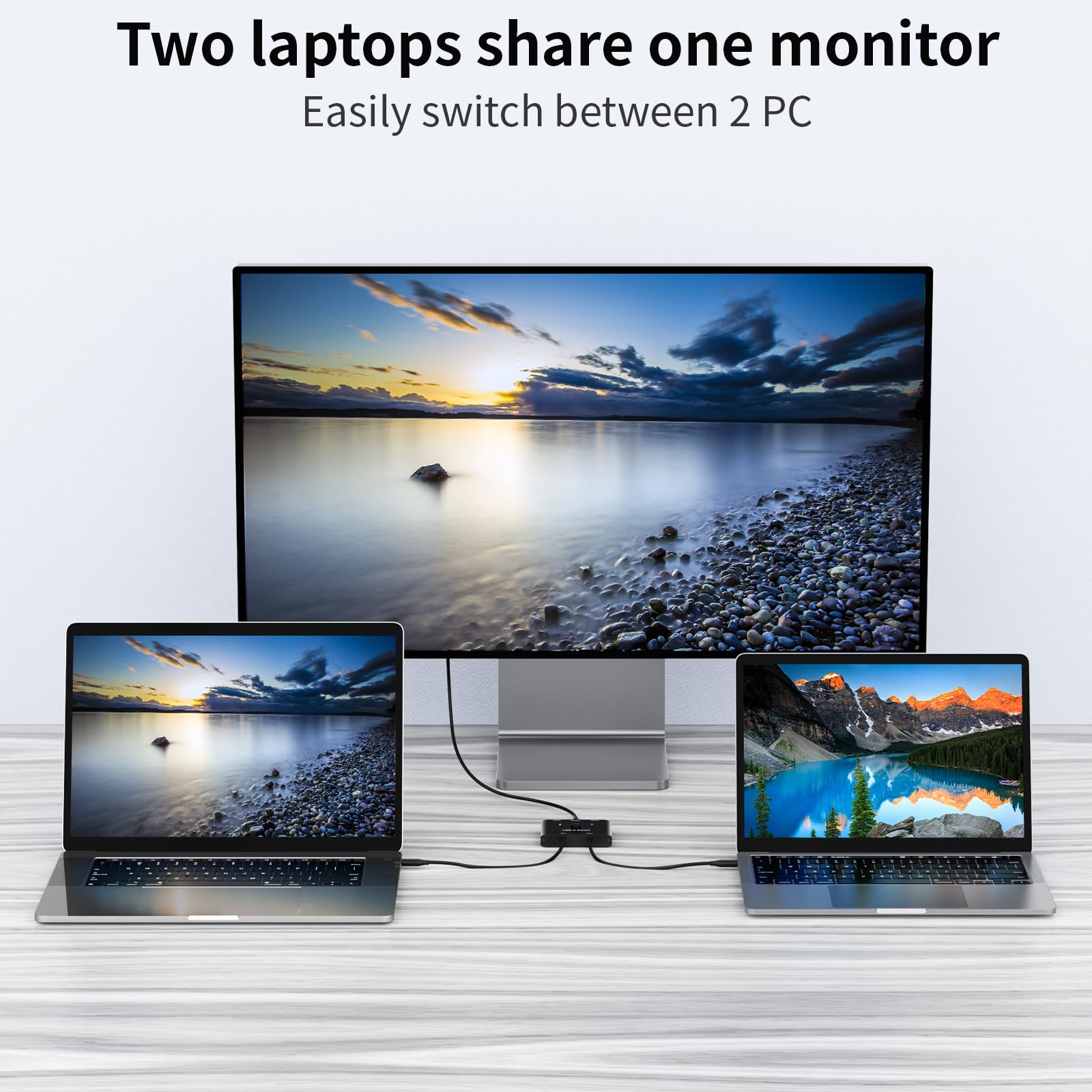 USB C Switch 2 PC 8K@60Hz 2 in 1 USB-C Switch, MLEEDA Typ C KVM-Switches für 2 Laptops teilen 1 Monitor oder Docking Station, mit 2 USB3.1 Gen2*2 Kabeln und Desktop-Controller