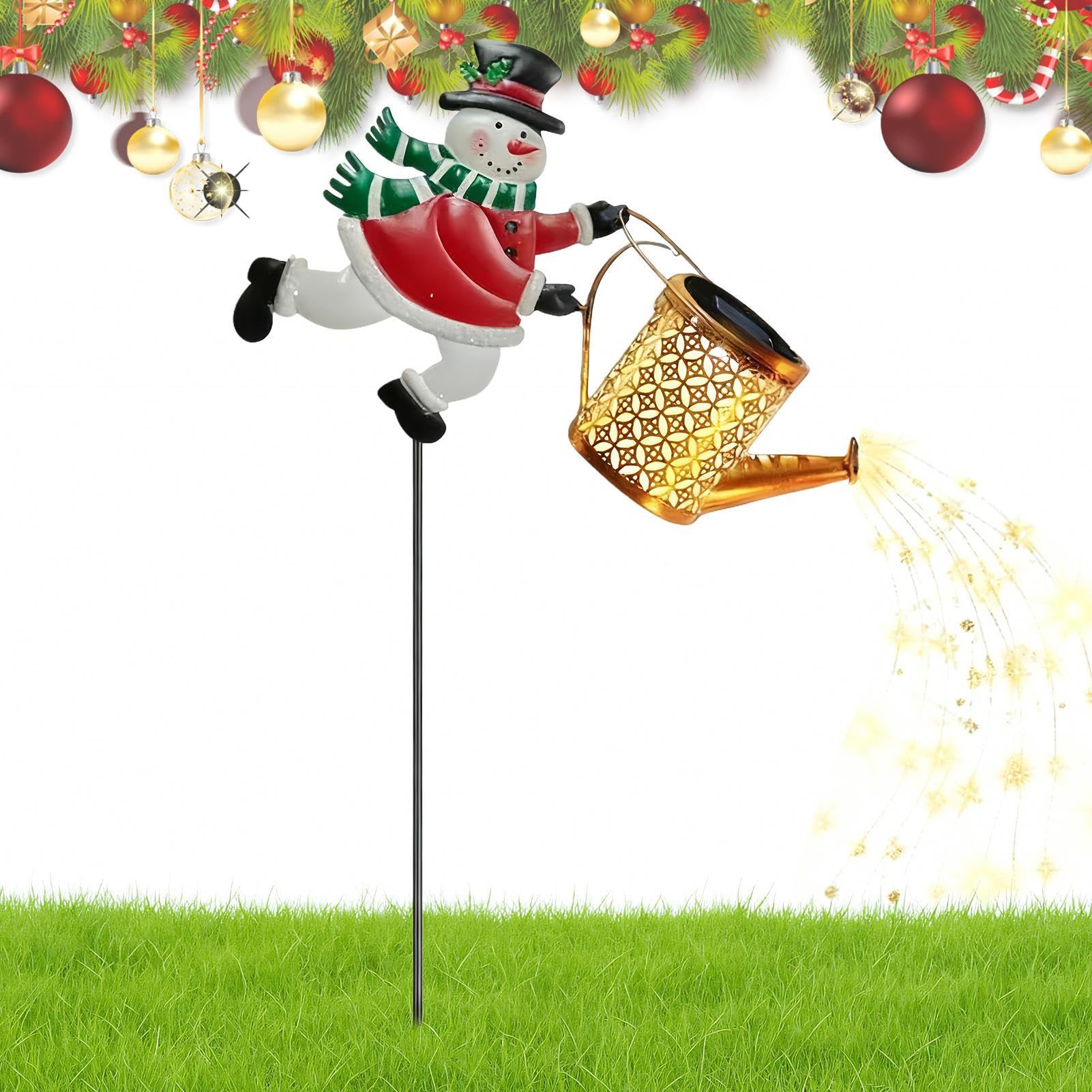 Arrosoir de Noël à énergie solaire et lampe bonhomme de neige déco extérieur étanche