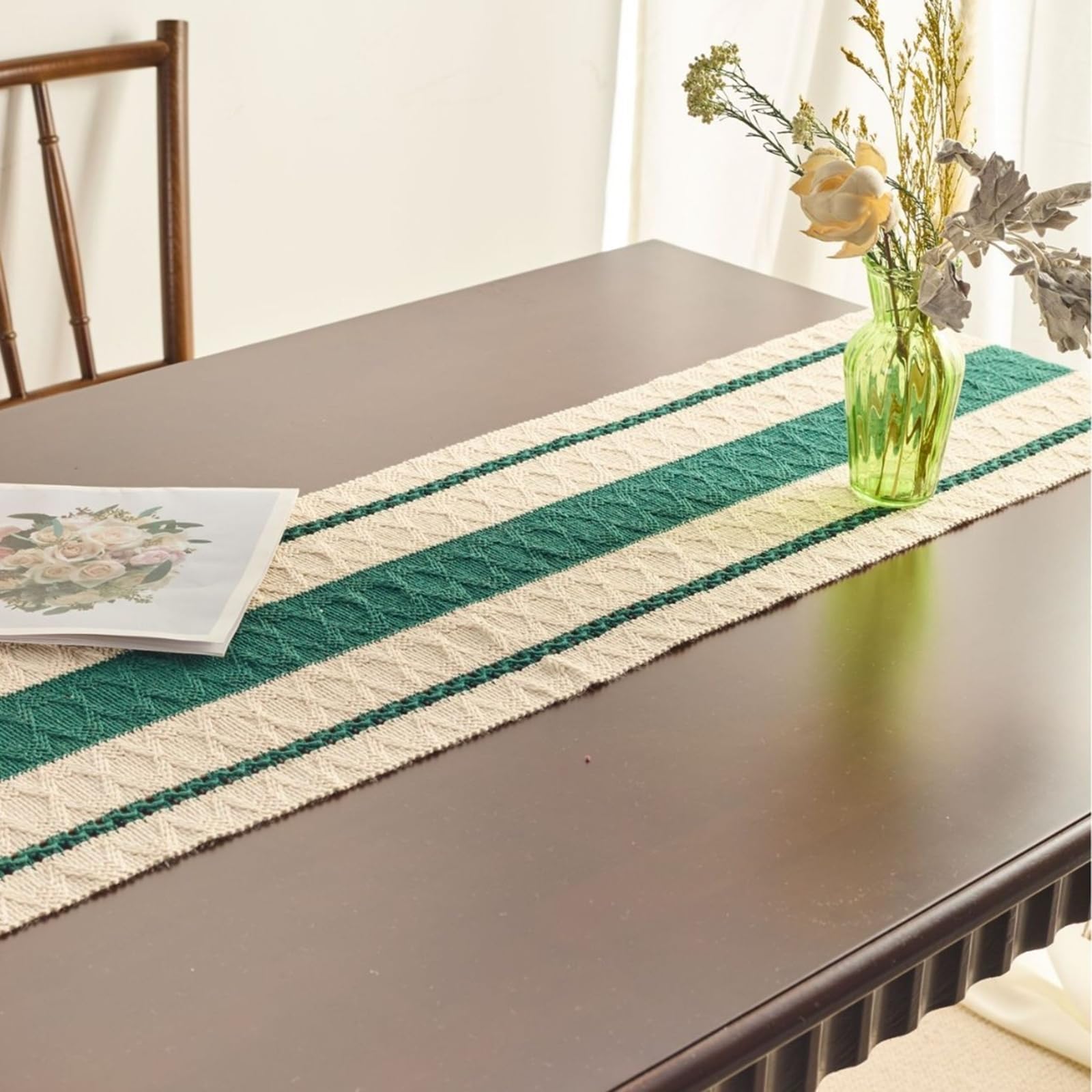 Tischläufer Hochzeit Polybaumwolle, Tischläufer Modern 30x240 cm, Zweifarbig Gewebt mit Quasten