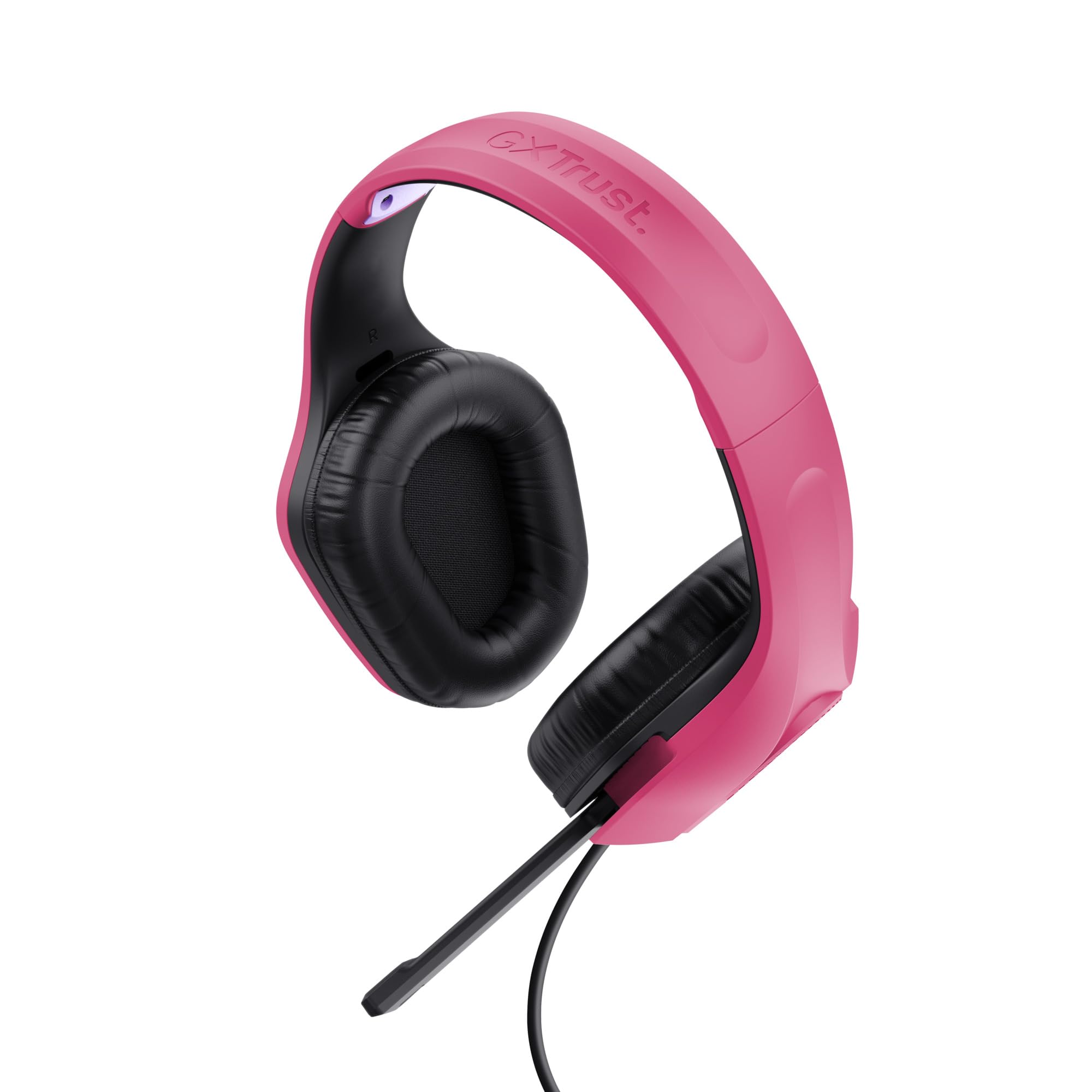 GXTrust Rayne lekkie słuchawki gamingowe PC Xbox PS5 Switch, różowe | 3.5 mm, kabel 200 cm, przetworniki 50 mm, odchylany mikrofon, przewodowy zestaw słuchawkowy wokółuszny