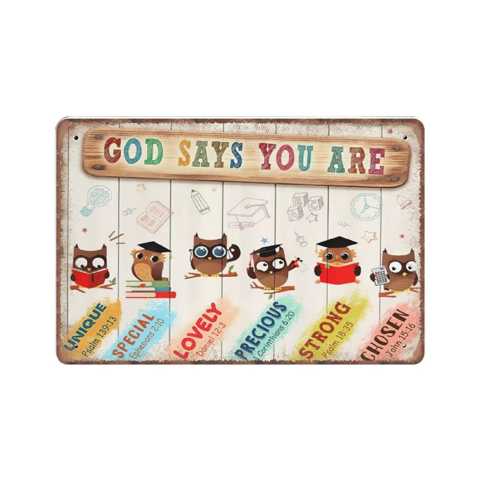 rayprint God Says You Are Teacher Tin Signs, Back to School Gifts, Psychology Gifts, Teacher Back to School Owls Funny Metal Sign Vintage Wall Art for Classroom Decor Tin Sign, 20x30 cm
