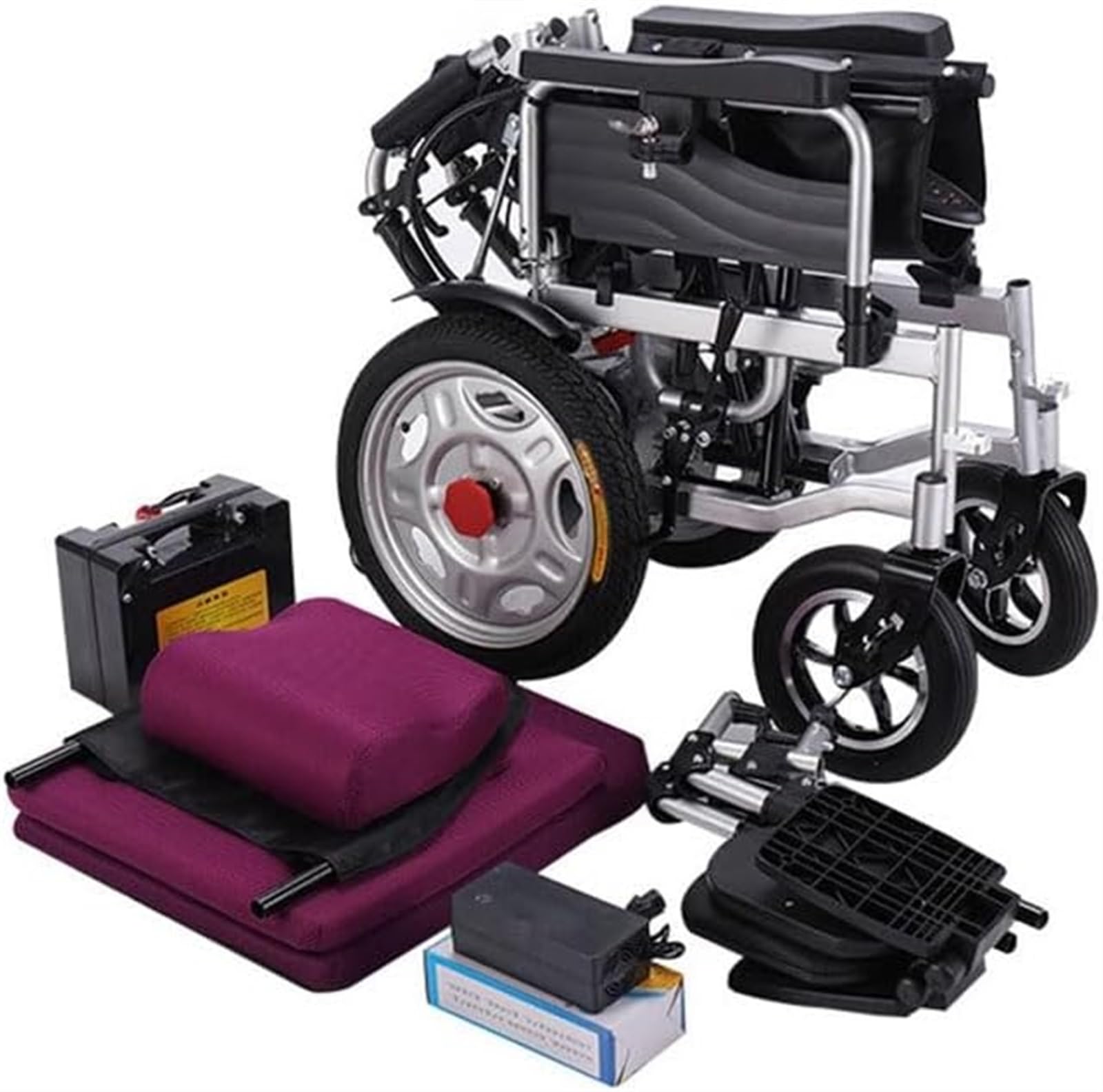 Silla de ruedas eléctrica plegable con respaldo reclinable y motor dual, silla de movilidad ligera para viajes en tránsito