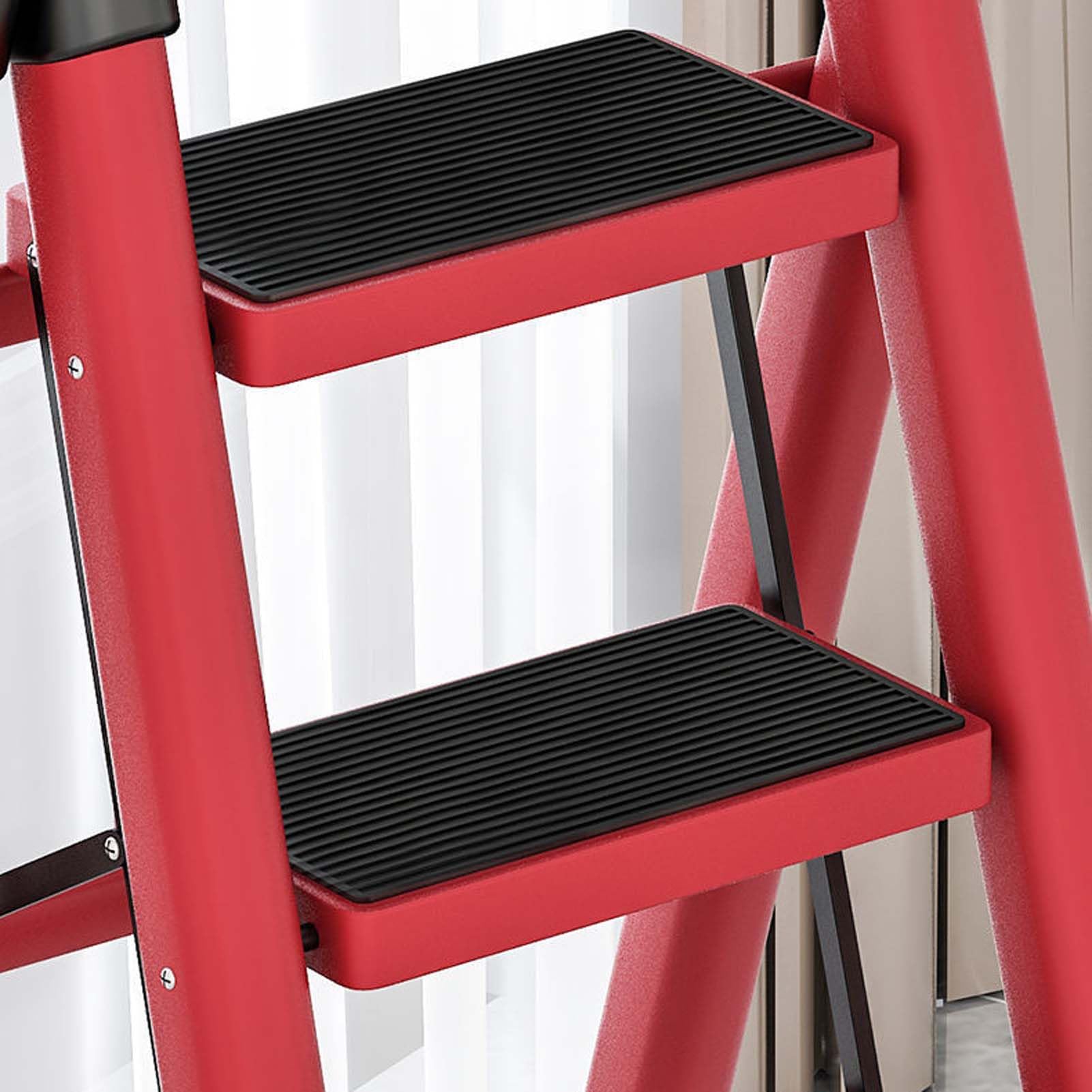 YSUEFIJO Escalera Plegable de 4/5/6 Peldaños con Barandilla, Escalera Multifuncional de Aluminio, Escalera Plegable con Superfice Antideslizante, Soporta hasta 150 kg, para Hogar, Cocina, Oficina