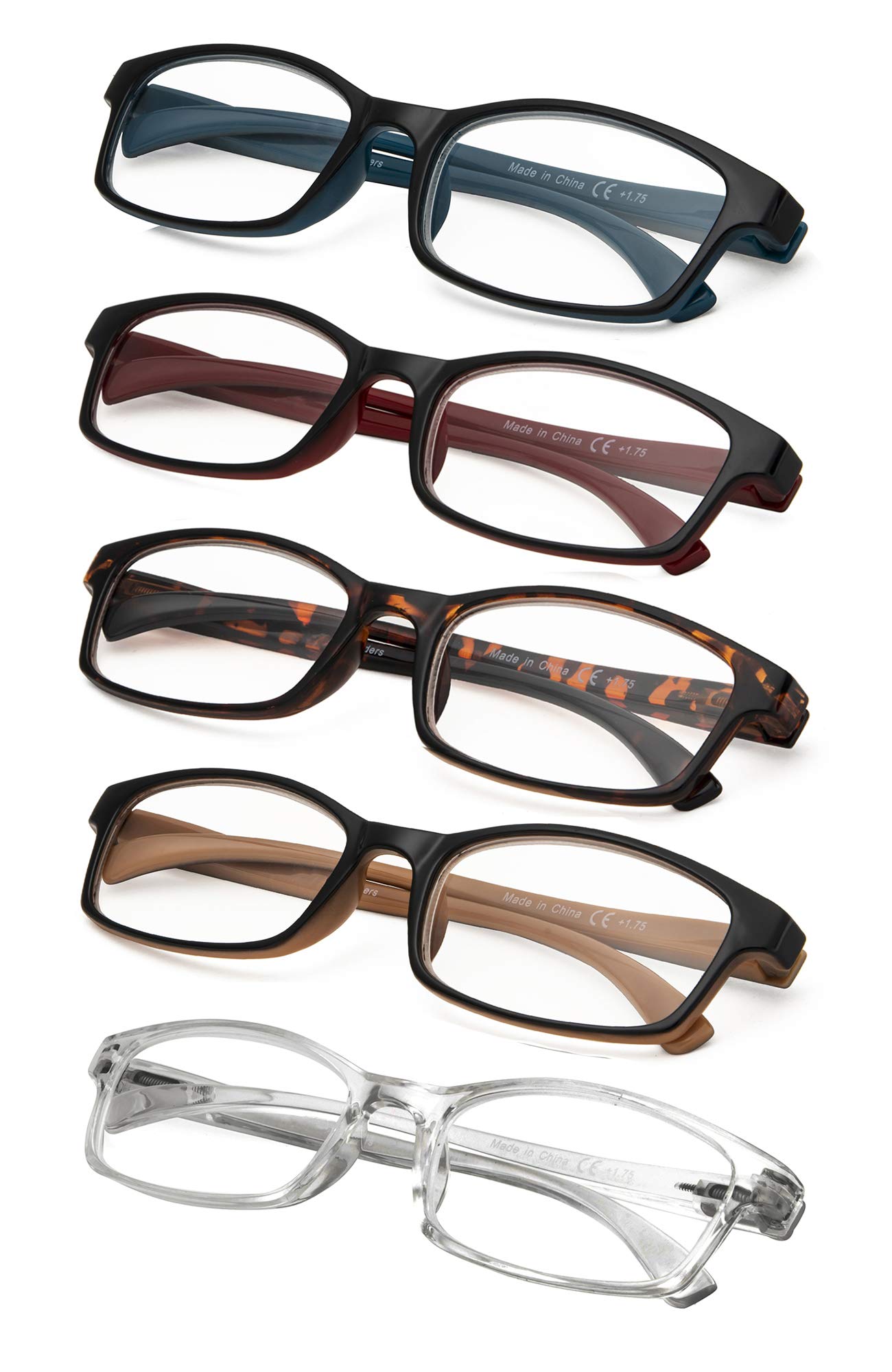 Gr8Sight5 Pack Reading Glasses Comfort Readers with Spring Hinges for Men and Women