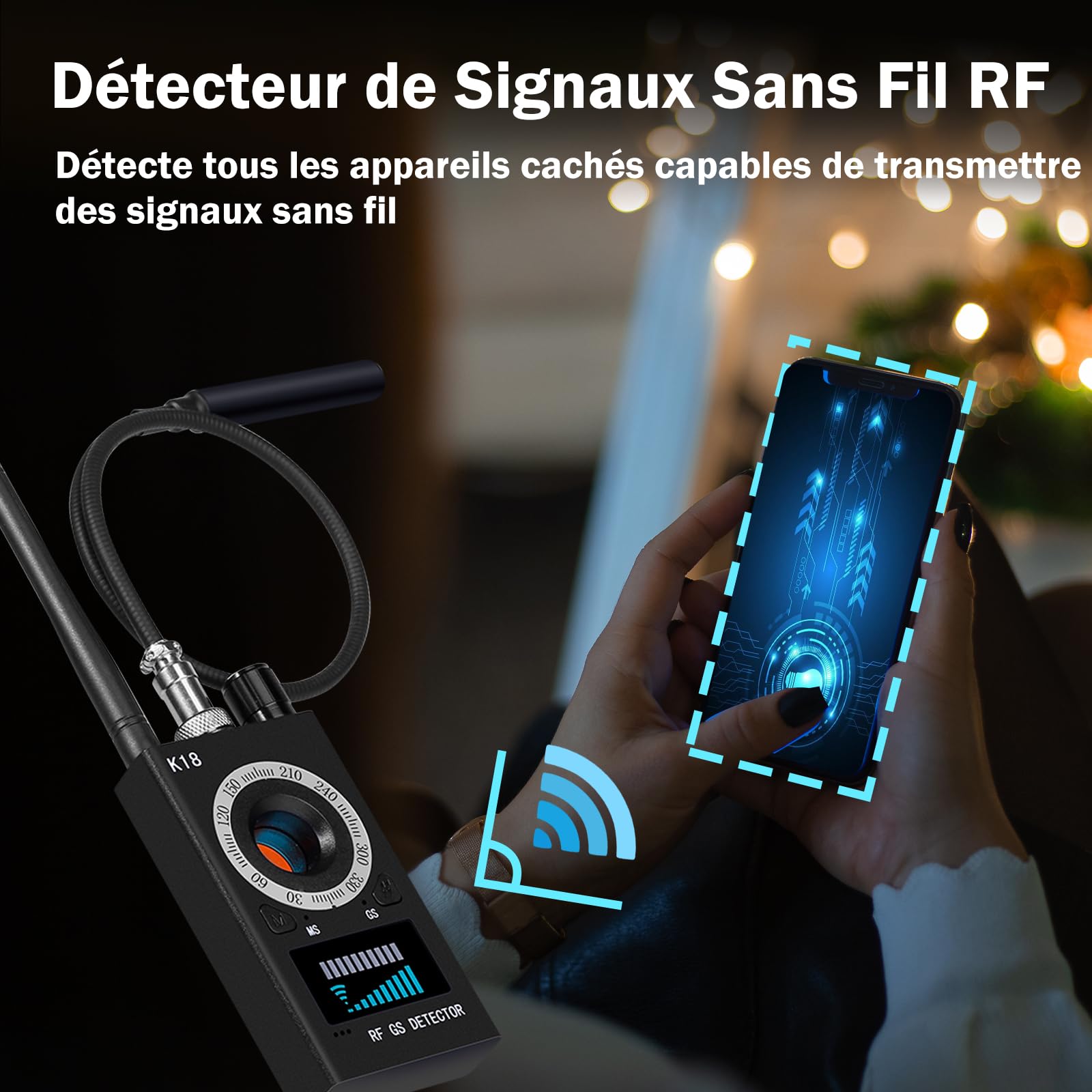 Micro Espion Détecteur, Bug Détecteur RF sans Fil, Détecteur de Micros GPS, Detecteur de Camera et Micro Espion, Détecteur de Bugs pour pour Bureau à Domicile Hôtel