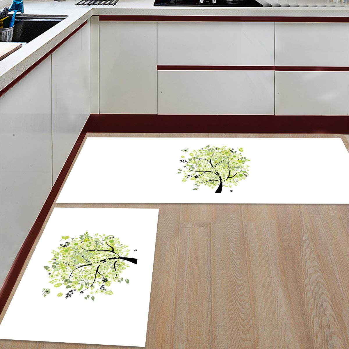 Gogobebe Kitchen Mat 2 PCS Cushioned Anti Fatigue Kitchen Runner Rugs Classic Cutly Flowering Tree Comfort Standing Desk Mat for Office Floor Mat 16x24+16x47in