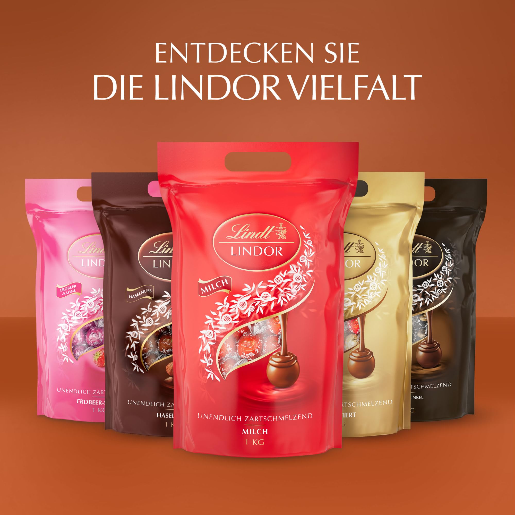 Lindt LINDOR, Haselnuss-Milch Schokolade Kugel Beutel, 1 kg Beutel wiederverschließbar, ca. 80 Kugeln, Großpackung, Pralinen-Geschenk, Schokoladengeschenk