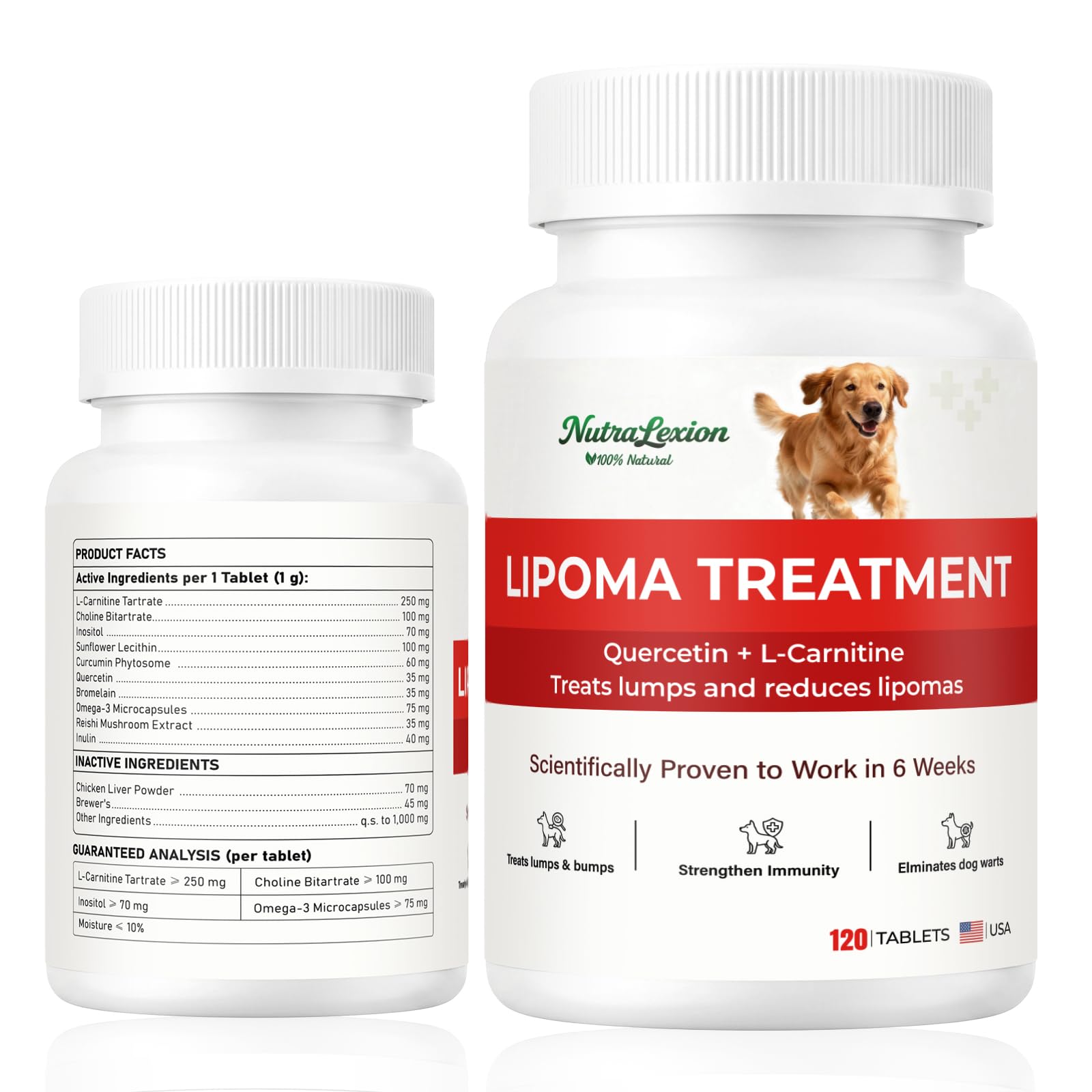 Herbal Lipoma Support for Dogs – Reduce Bumps，Lipoma，Promotes Healthy Fat Metabolism，Tissue，Immune & Skin Support，Pain Relief，with Turkey Tail Mushroom+L-Carnitine, Safe for All Breeds，Chicken，120 Tab