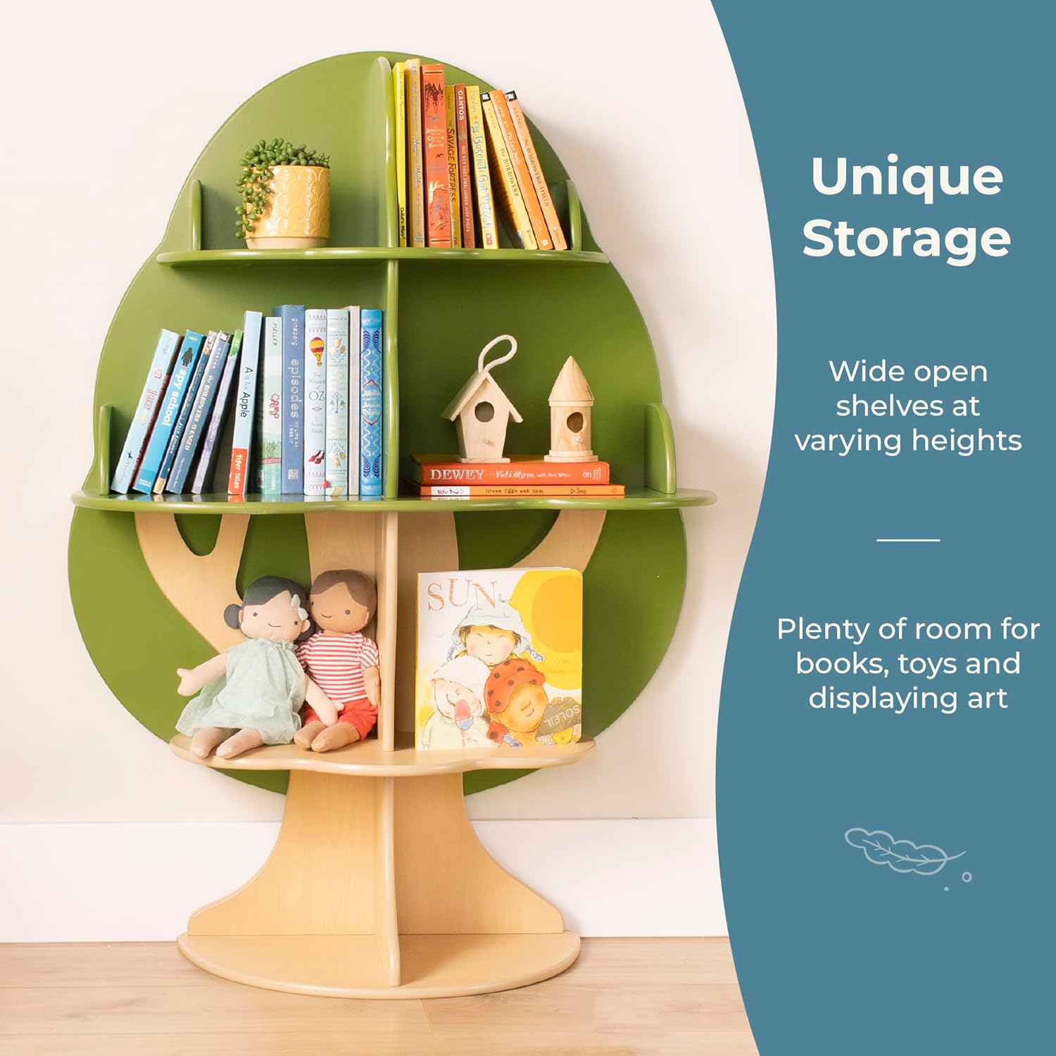 Guidecraft Kids Tree Bookshelf: Montessori Bookcase & Kids Toy Storage Organizer | Green Wooden 4 Tier Book Display | Nursery Furniture | Toddler Themed Book Shelf | Bedroom and Playroom Organizer