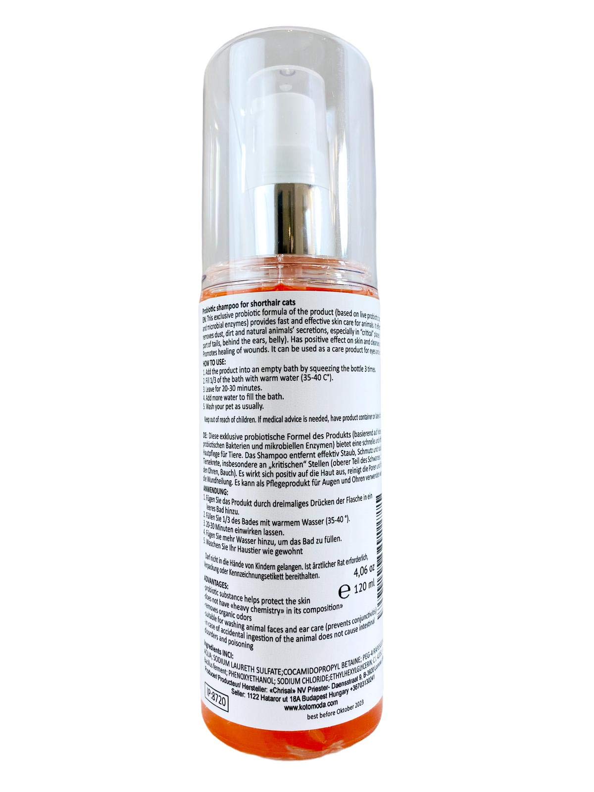 Champú Probiótico para Gatos de Pelo Corto 120 ml