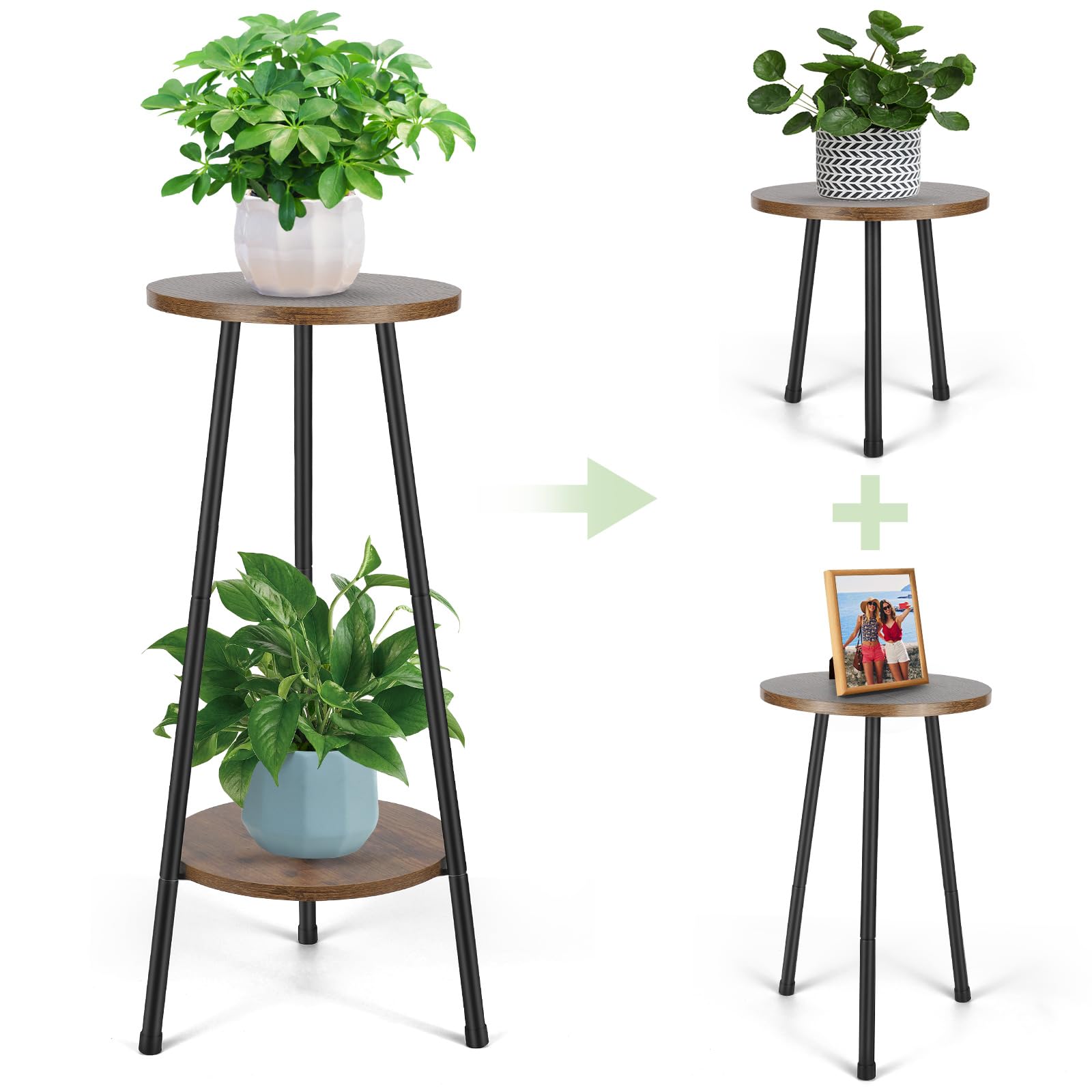 Diealles Shine Estanteria para Plantas 2 Niveles Convertible, Soporte para Plantas Madera, Plantas Interior Estante Macetas Interior Para Decoración de Balcón Jardín Sala de Estar