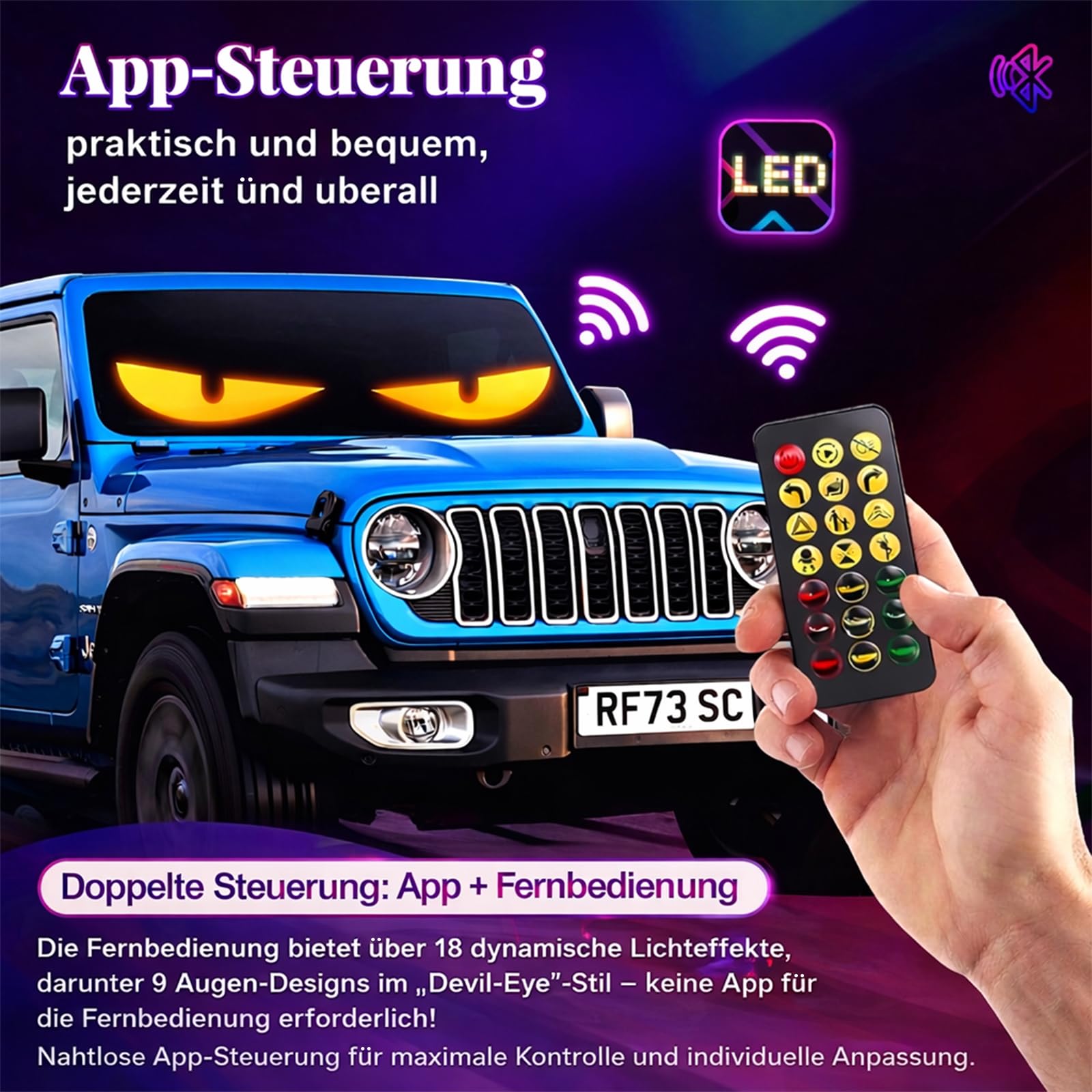 2er Devil Eyes Light For Cars Led Augen für Lkw Auto (92mm*374mm) Led Anzeige Programmierbar Laufschrift Leuchtreklame Personalisiert Leuchtschild FüR,Auto,LKW,Text,Graffiti,Smart App,Bluetooth USB 5V