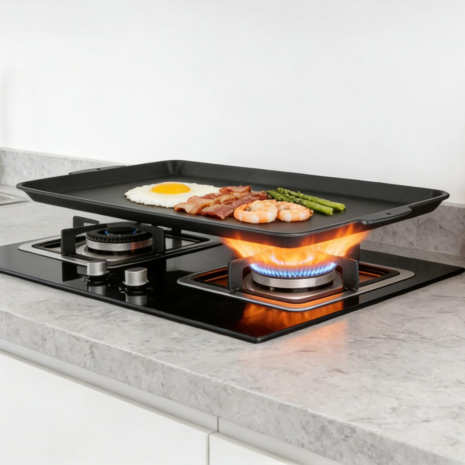 SafBbcue 19 x 11.5 Inch Cast Iron Griddle Pan for Stovetop, Oven, Grill, Campfire, Suitable for Kitchen and Outdoor Cooking, Roasting, Pan Frying, Baking