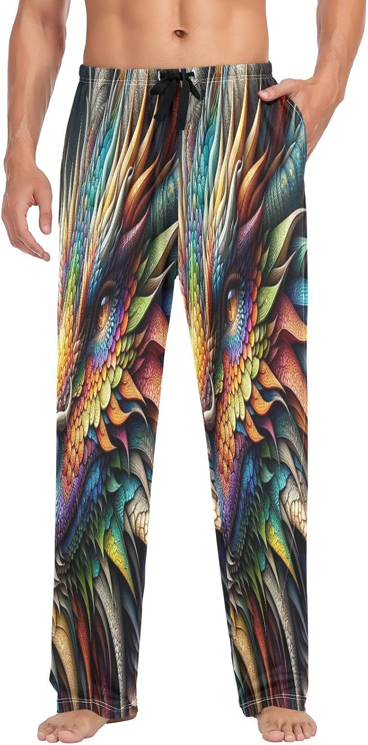 ALAZA Rainbow Dragon Portrait Men's Pajama Pants Men Cotton Pajama Bottoms with Pockets, S