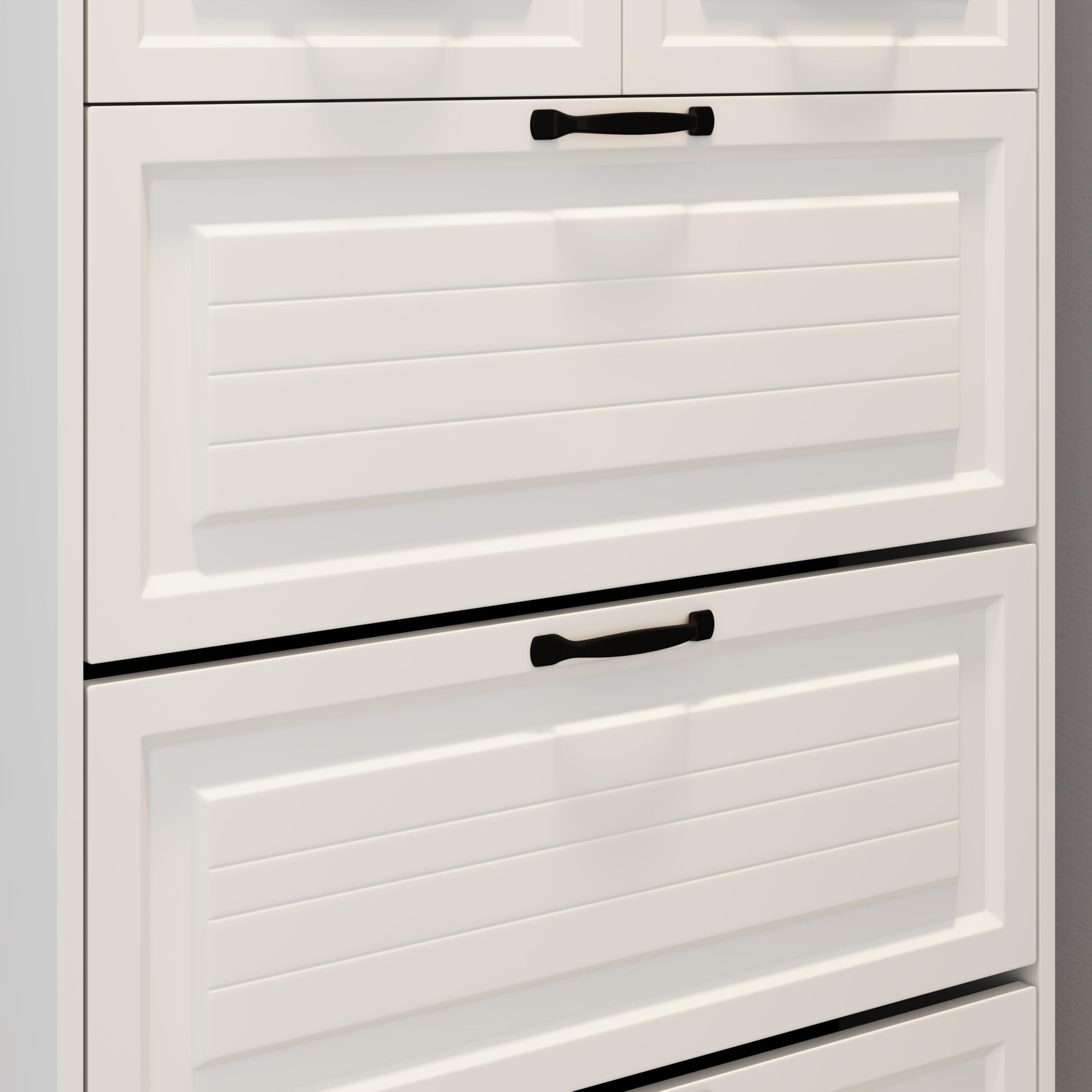 Refined White Shoe Cabinet with Hanger 3 Doors 2 Drawers
