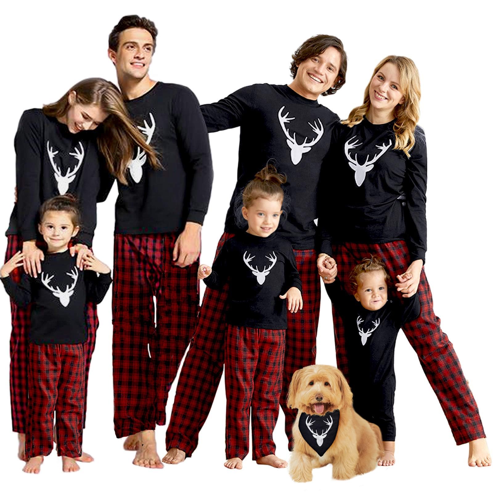 Pyjama Famille Noël IFFEI - Ensemble Homme, Femme, Enfant, Bébé, Animal - Motif Festif, Tissu Doux - Idée Cadeau