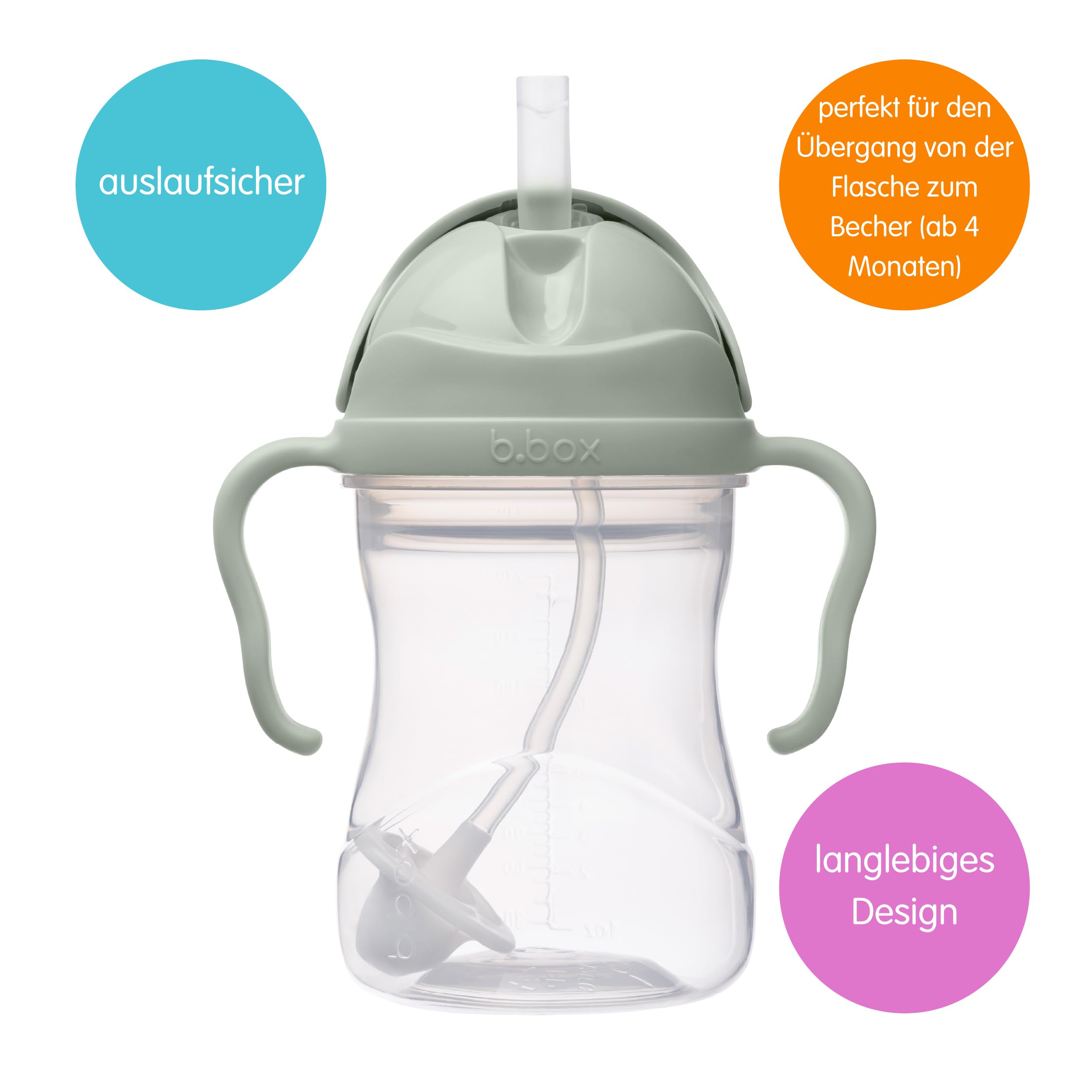 b.box Kleinkind 3-in-1 Vorteilspaket | Ein Becher, drei Deckel zur Unterstützung der Trinkentwicklung von Babys und Kleinkindern. BPA-frei, spülmaschinenfest | Ab 4 Monaten | 240 ml