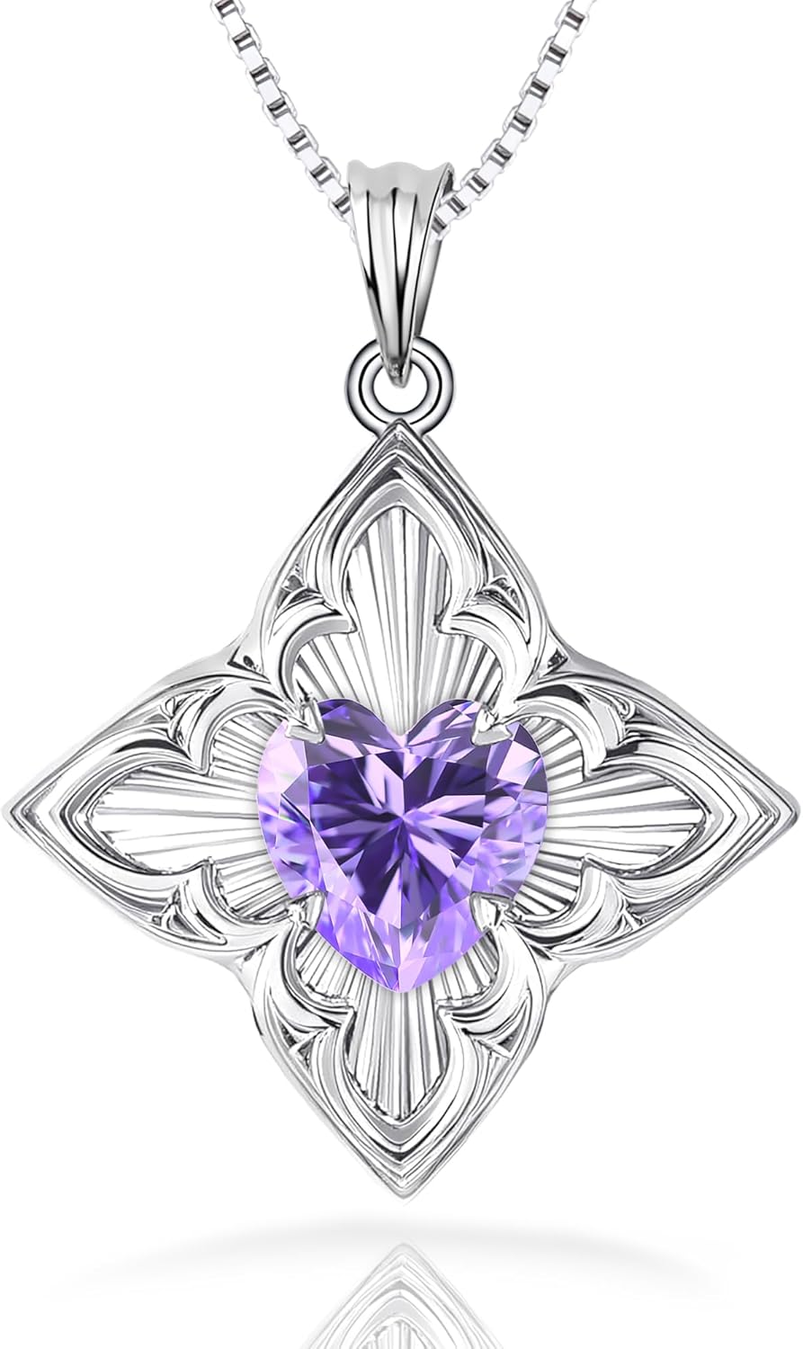 Delicate Four-Leaf Clover Charm Necklace with January Birthstone - S925 Silver, Gif...