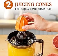 Vista 3 de Elite Gourmet ETS047 Exprimidor de Cítricos Eléctrico sin BPA de 40 Vatios con 2 Conos, Compacto, Gran Volumen, Control de Pulpa, Naranjas, Limones