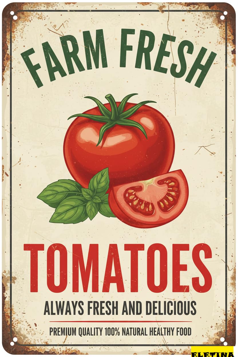 Vintage Metal Tin Sign Farm Fresh Tomatoes Wall Decoration 12x8 Inches House Room Cafe Bars Restaurants Pubs Decorative Private Property