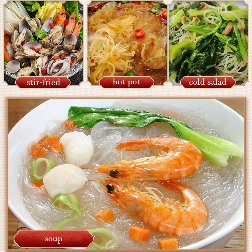 SXET Mung Bean Thread Noodles, LungKuw Mung Bean Vermicelli, Fine Mung Been Glass Noodles for Stir-fries, Soups, Salads, 180g/6.34oz 龙口粉丝 (180g/6.34oz)