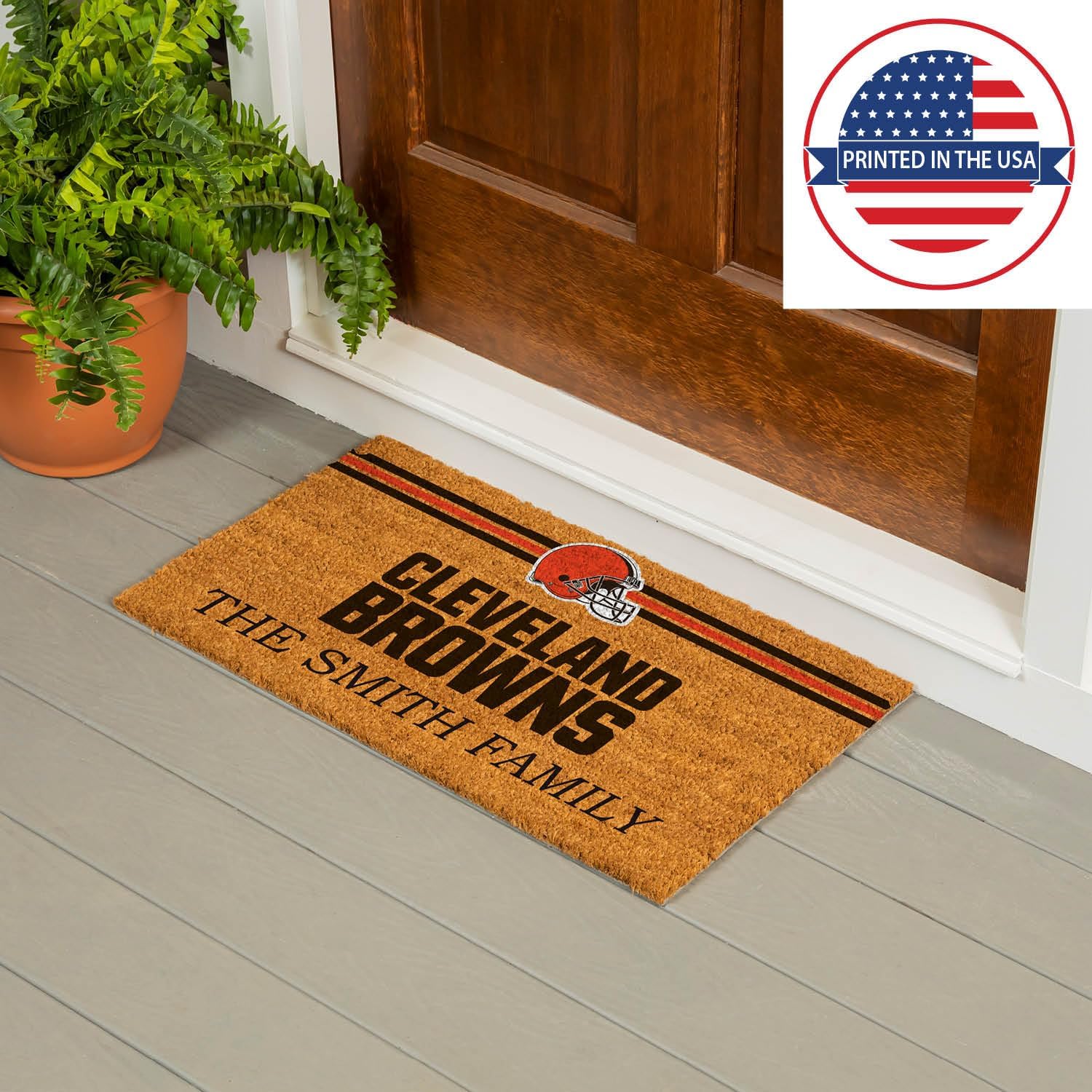 Team Sports America NFL Cleveland Browns Personalized Coir Door Mat, 18 x 30 Inches Custom Name Doormat with Non Slip Back, Front Door Welcome Mats