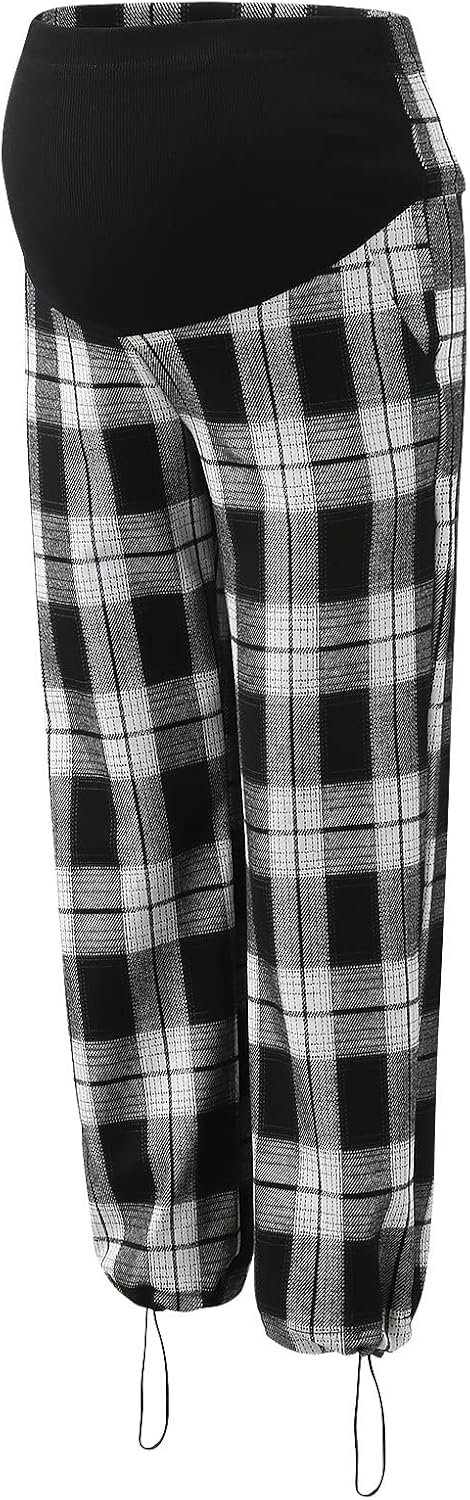 Women's Maternity Casual Pants Loose High-Waisted Belly-Holding Wide-Leg Pants Plaid Maternity Lounge Pant Trousers at  Women’s Clothing store