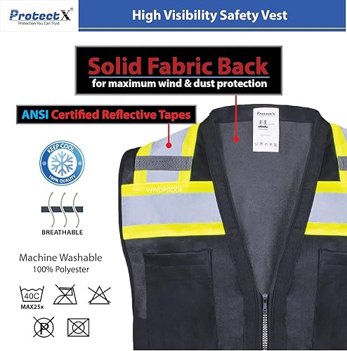 Miniatura 4 de ProtectX Chaleco de seguridad de alta visibilidad con 6 bolsillos para hombres y mujeres, chaleco reflectante de alta visibilidad para trabajo y