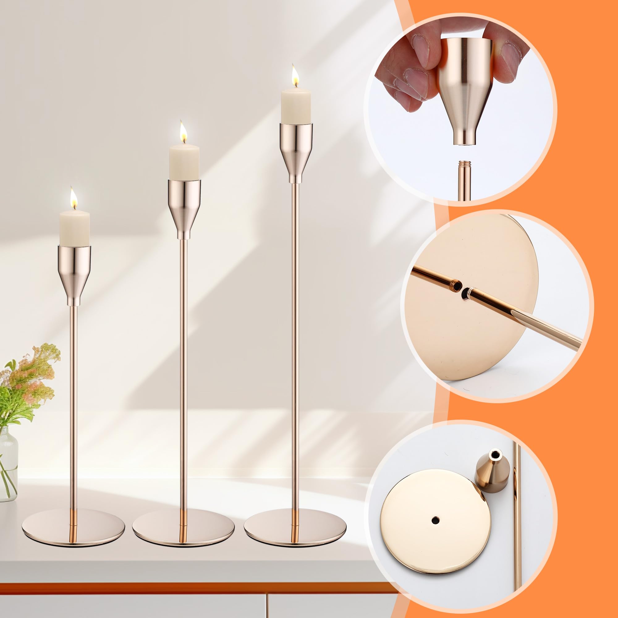 Set Candelabri Moderni 3 Pezzi - Portacandele In Metallo Nero 33/28/23cm Per Tavolo - Foto 11