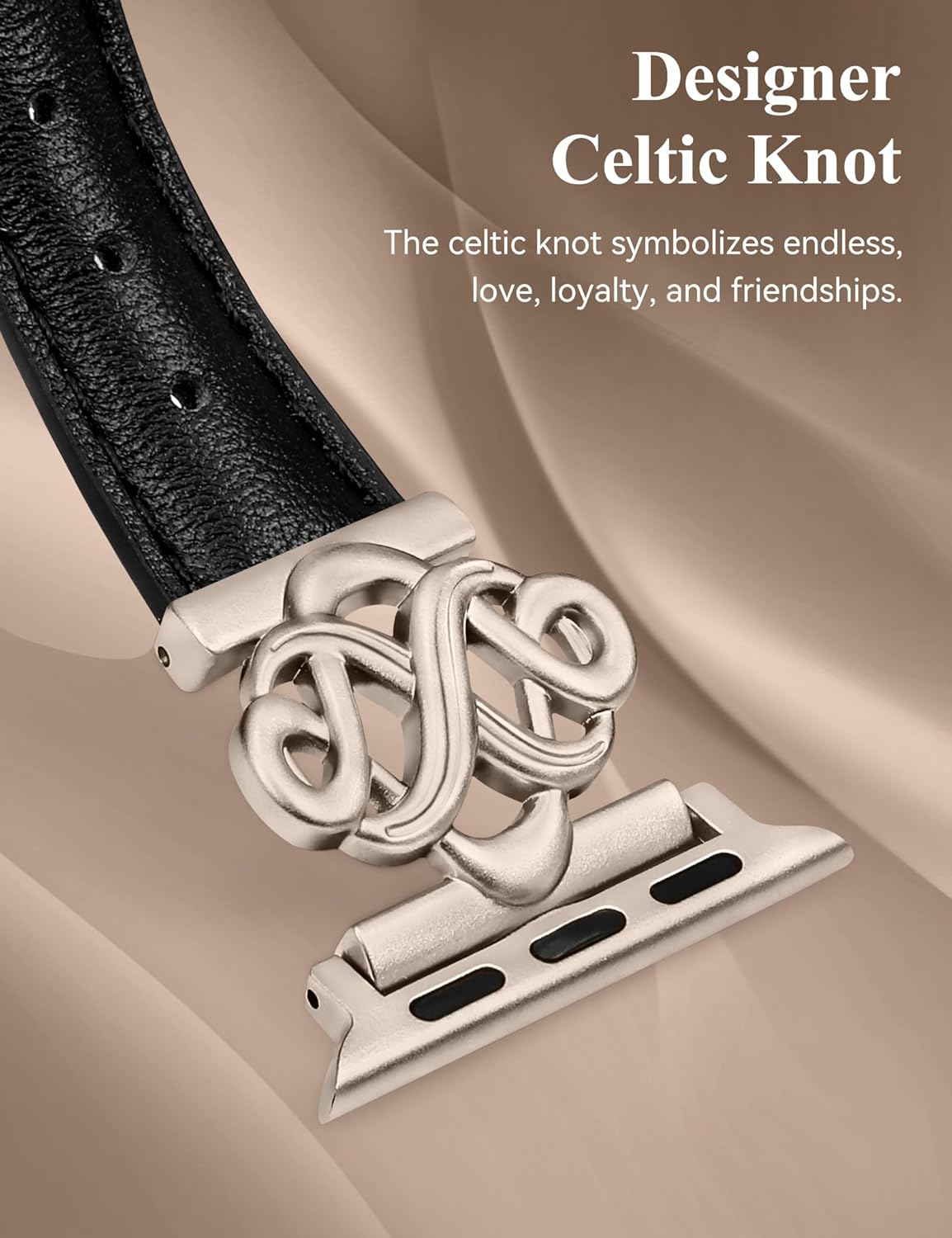 Wearlizer Slim Leather Band Compatible with Apple Watch Bands Women 38/40/41/42/44/45/46/49mm, Fancy Dressy Designer Thin Strap with Celtic Knot for iWatch Series 11 10 9 8 7 6 5 4 3 SE/Ultra 3 2 1 - Image 3