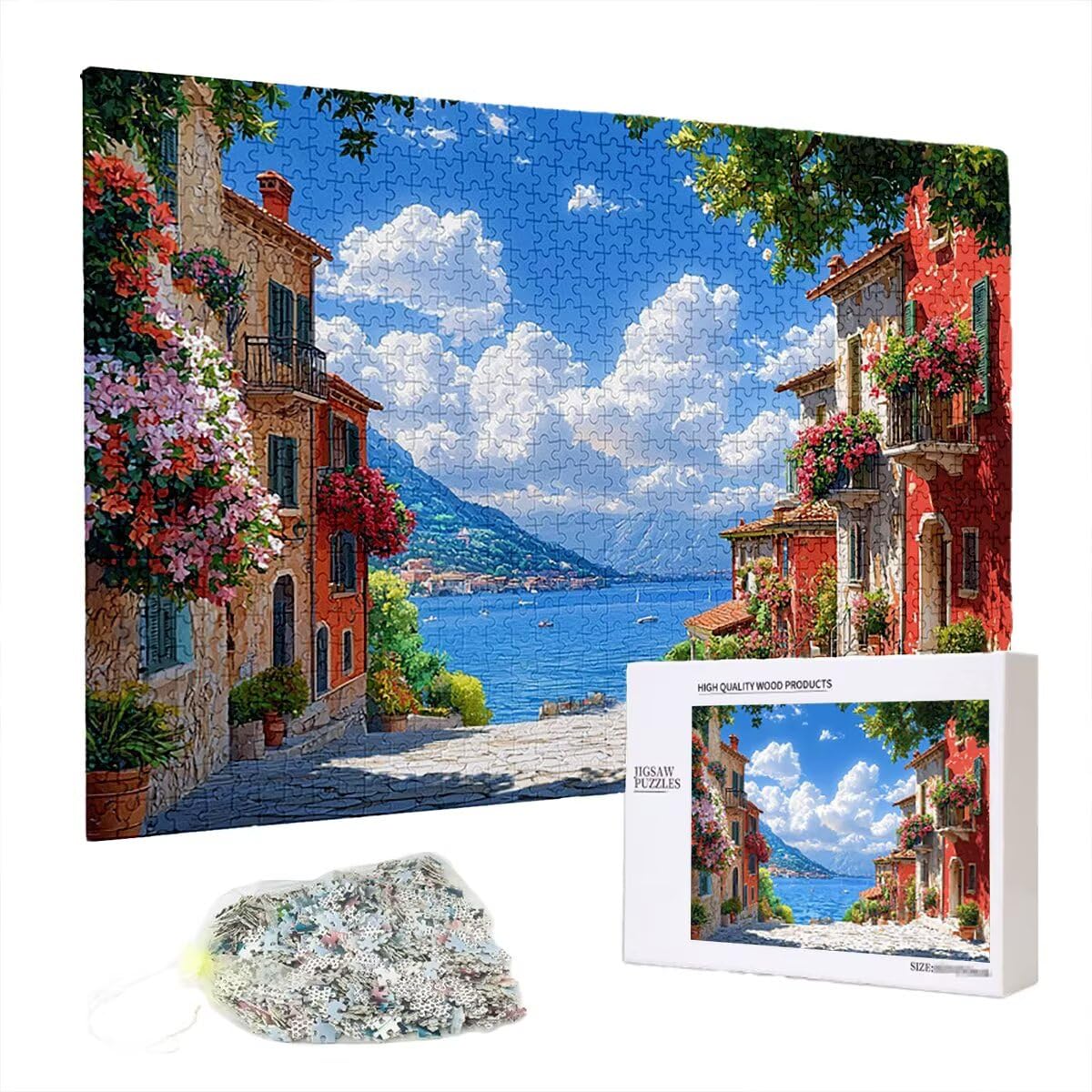 Puzzle 3000 elementów, Włochy, krajobraz, 3000 elementów, drewniane puzzle dla dorosłych, trudna łamigłówka, gra logiczna dla całej rodziny, drewniane puzzle do dekoracji salonu, na prezent, X-0