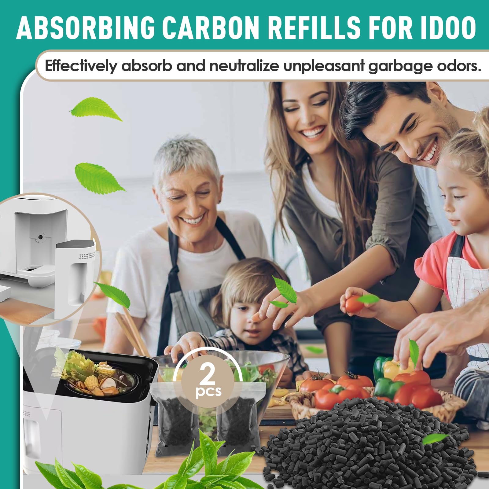 iDOO 3L Smart Waste recharges de filtre absorbant les odeurs charbon actif pour composteur de cuisine électrique