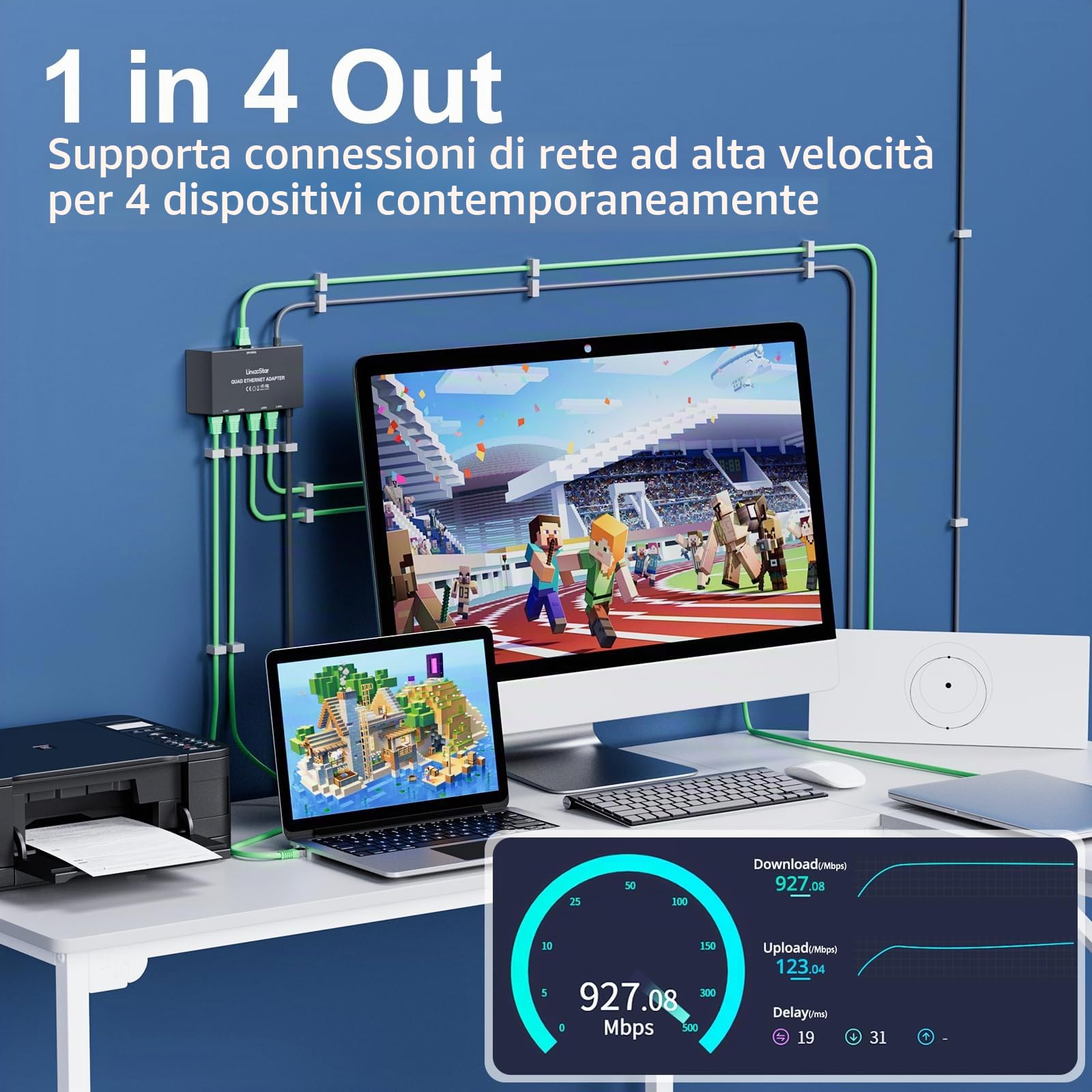 HanCenDa Adattatore Starlik Ethereum Slitter per Starlik Ge 3Mii da 1 a 4, estensione di rete LAN RJ45 per cavi Cat 55e678, connessione Fat e Stale a 4 dispositivi contemporaneamente