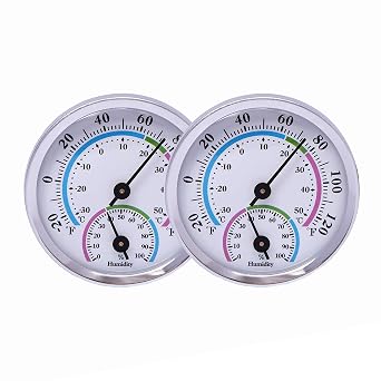 Mini Indoor Thermometer Hygrometer Analog 2 in 1 Temperature Humidity Monitor Gauge for Home, Room, Outdoor, Offices, Display Mechanical No Battery Needed Silver-2 Pack, Silver-2 Pack