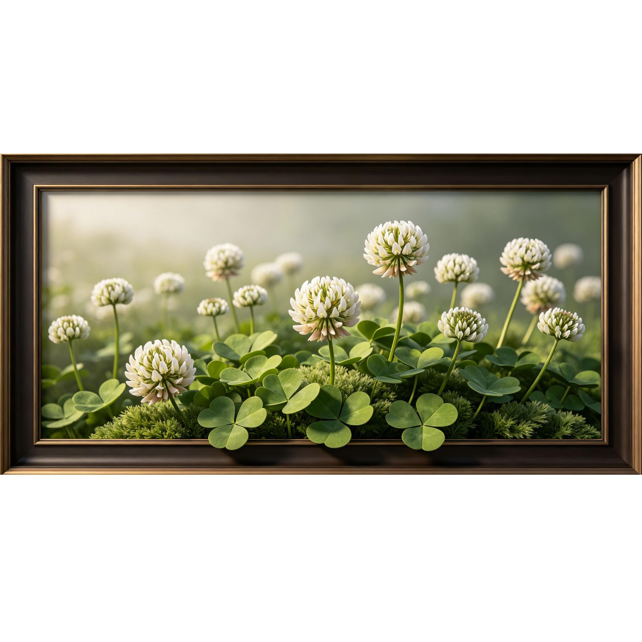 Agglomerix 3D Framed Wall Art White Clover Bloom Botanical Nature Landscape Relief Effect Large Size SelfAdhesive Removable Wall Decor Prints Artwork for Living Room Bedroom Office