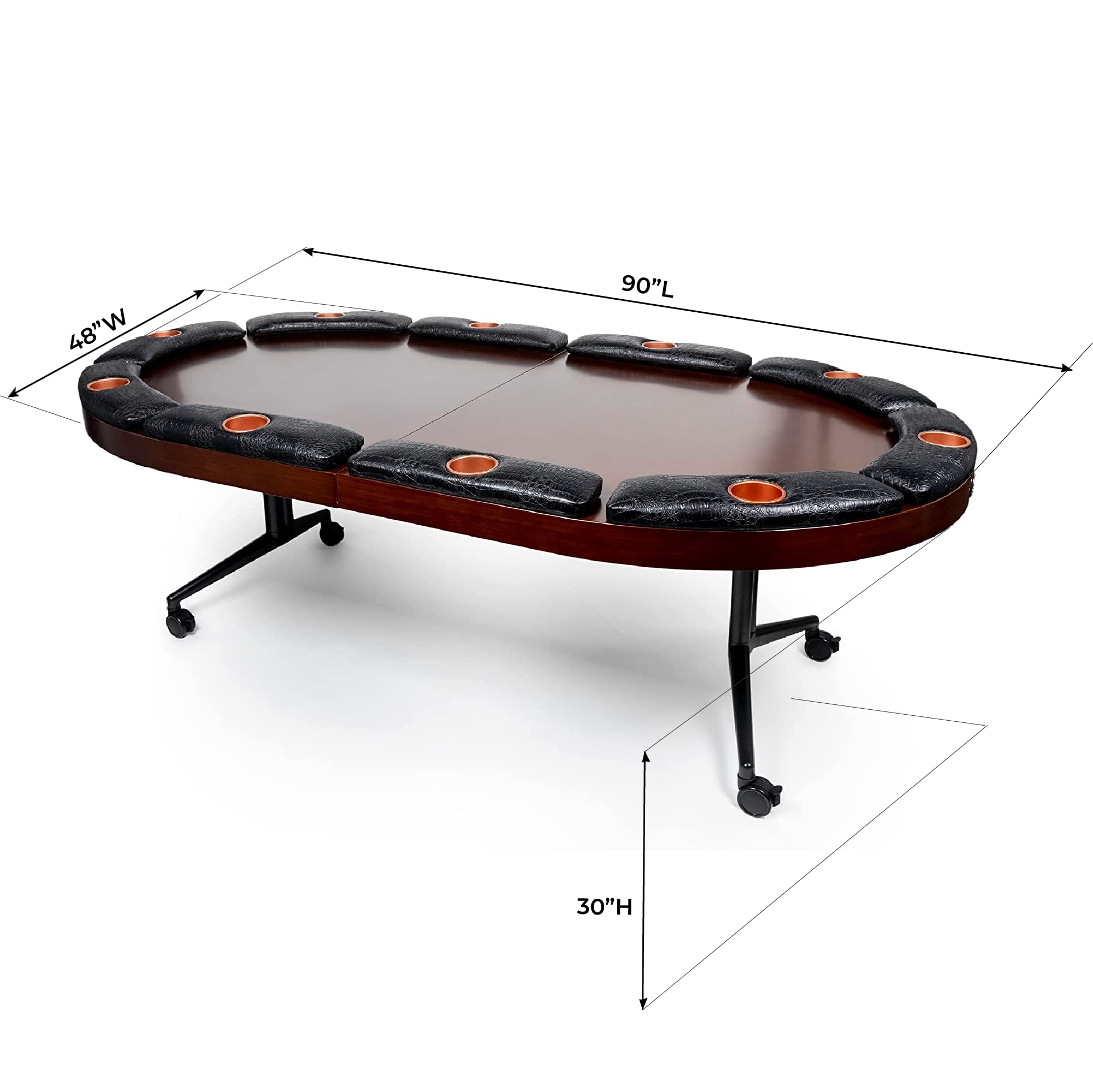 Triton Foldable 10 Player Elite Poker Table with Wood Finish – Premium Soft-Padded Armrest, Individual Cup Holders, Portable Mat – Foldable Texas Hold’em Card Table for Home Game Rooms