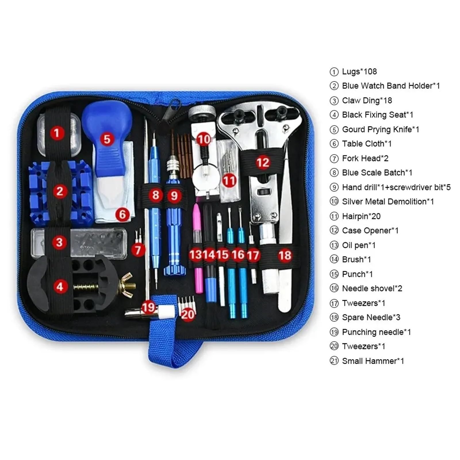 Kit di Riparazione per Orologi da 212 Pezzi: Apri Orologi, Kit di Attrezzi per la Riparazione, Leva, cacciavite, Spillo, Martello, Accessorio per Cinturino.