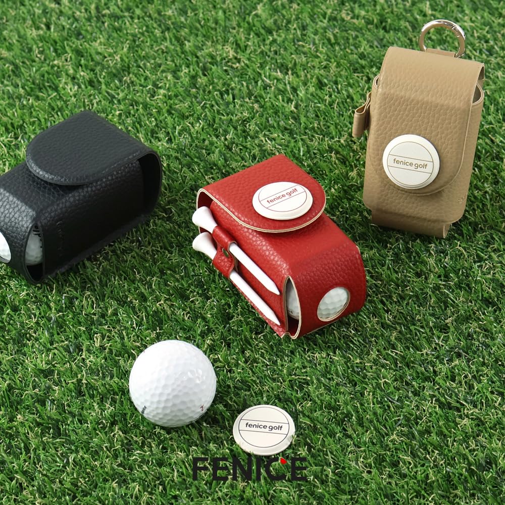 FENICE Wasserdichte Öko-PU-Leder-Golfball-Tasche, Teehalter mit Ballmarker