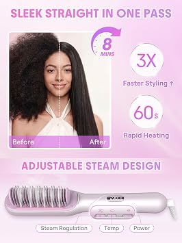 SHEGLAM Steam Straightener Brush, 3-in-1 Steam Hot Comb for Damaged Hair