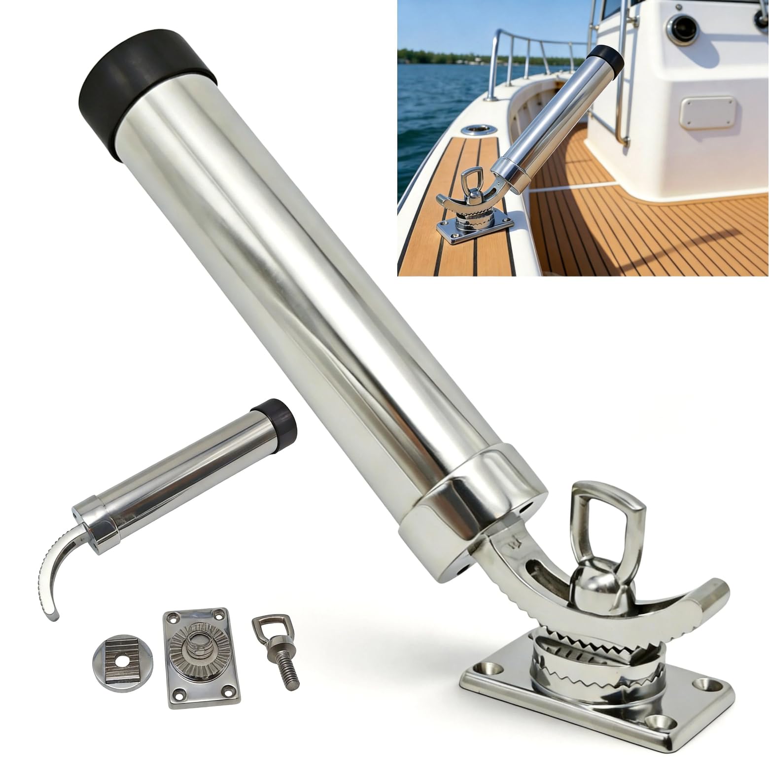 Marine Angelrutenhalter Edelstahl 304 Verstellbar 360° Schwenkbar & 90° Vertikale Drehung Schwerlast Deck Mount Rostbeständig für Yacht- und Bootsangeln
