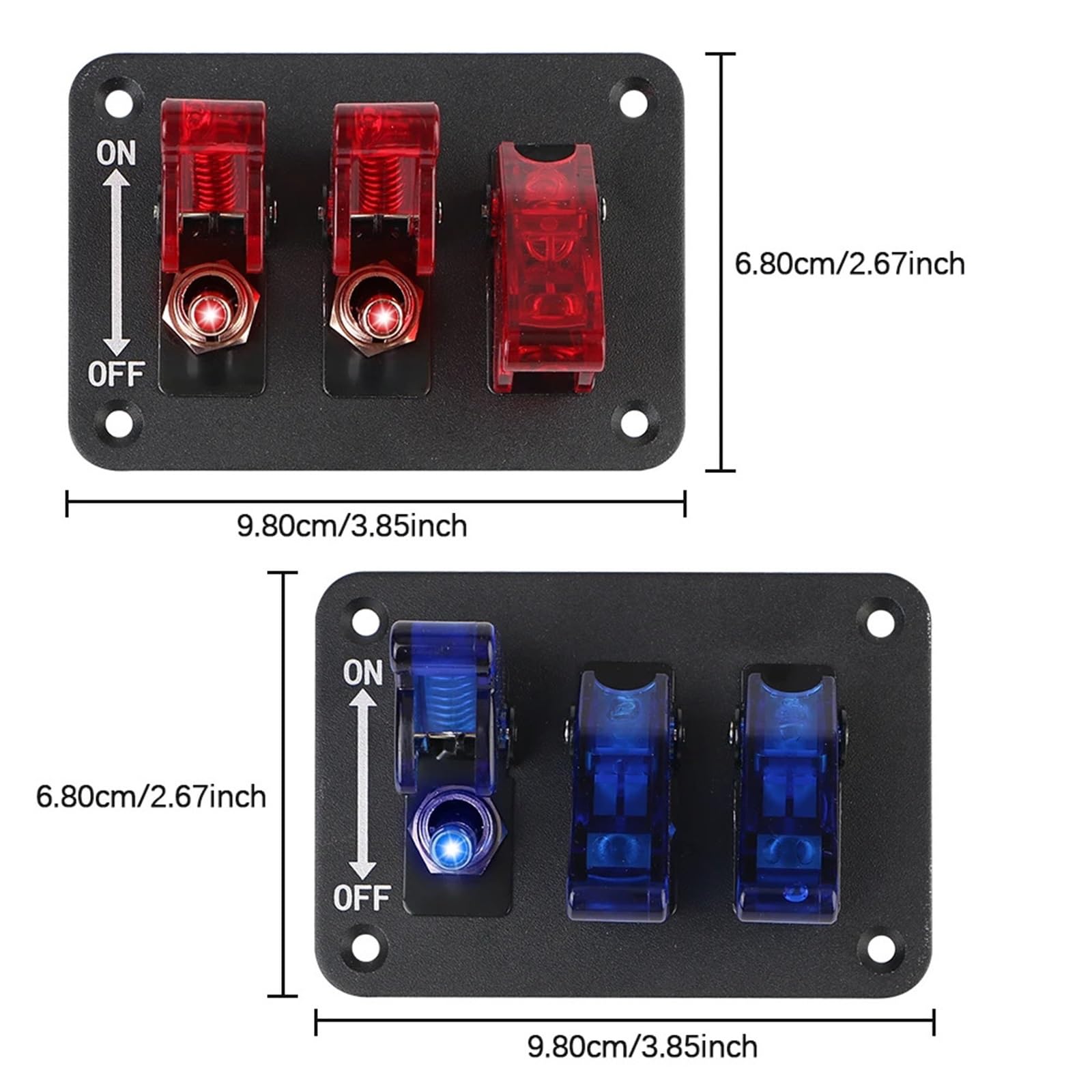 Interruptor de encendido/apagado de alta resistencia con luz LED, panel de interruptor basculante de 3 posiciones, interruptor de motor de coche de s de 12 V-24 V CC(Rot)