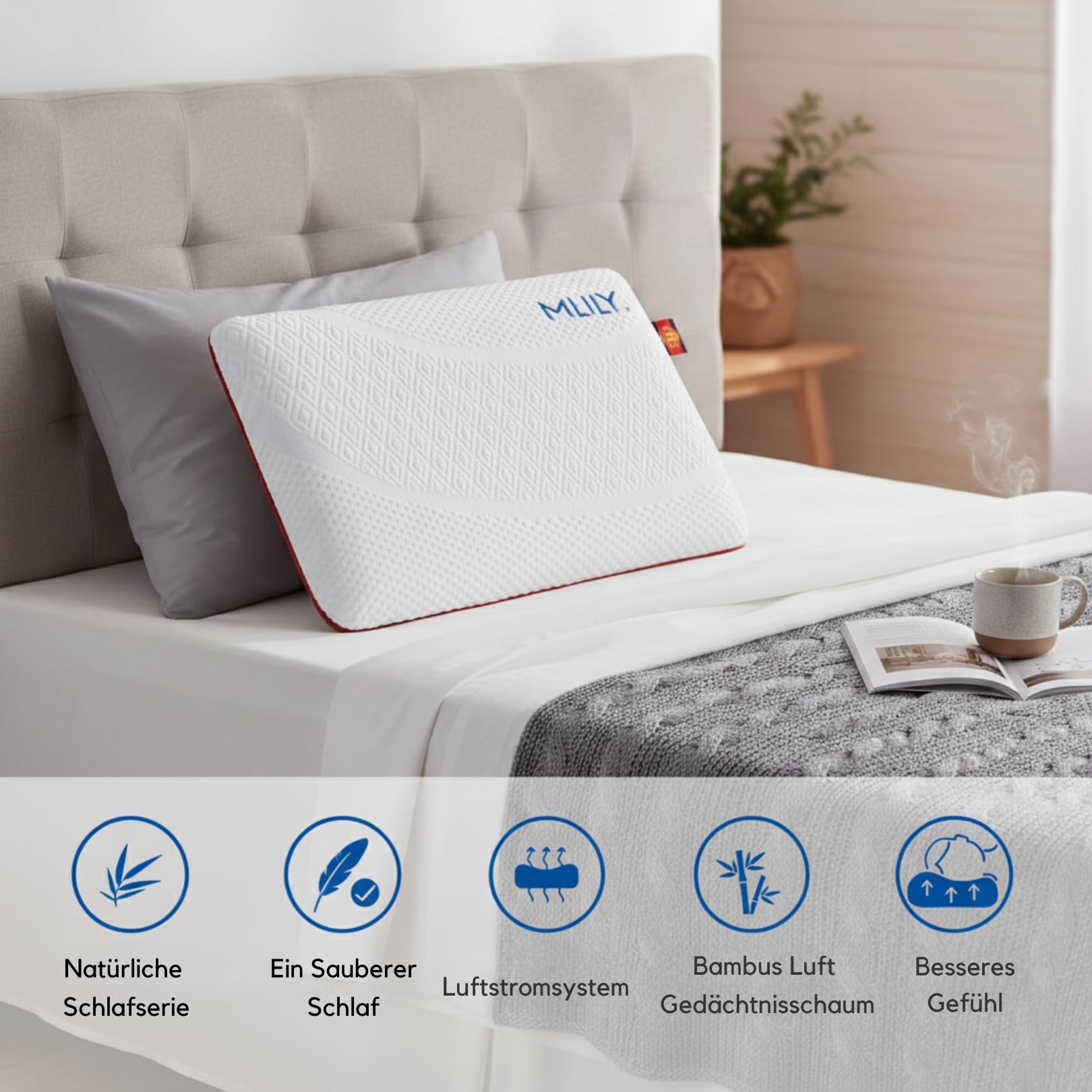 MLILY Kissen Air Memory Nackenkissen Kopfkissen Memory-Schaum Nackenstützkissen, 60×40×12cm Orthopädisches Kissen mit waschbarem Bezug - Zertifiziert mit CertiPUR und Oeko-TEX