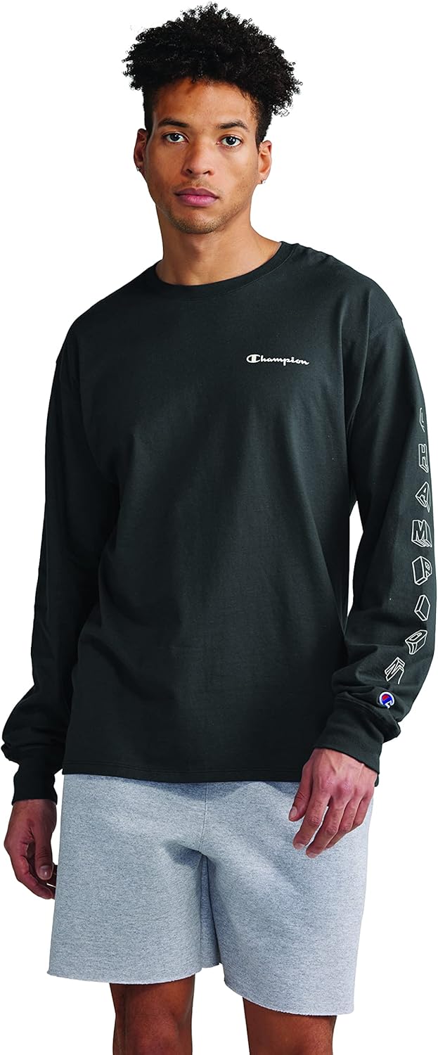 Champion Men's Classic Long Sleeve Tee, Arm Script : Sports & Outdoors