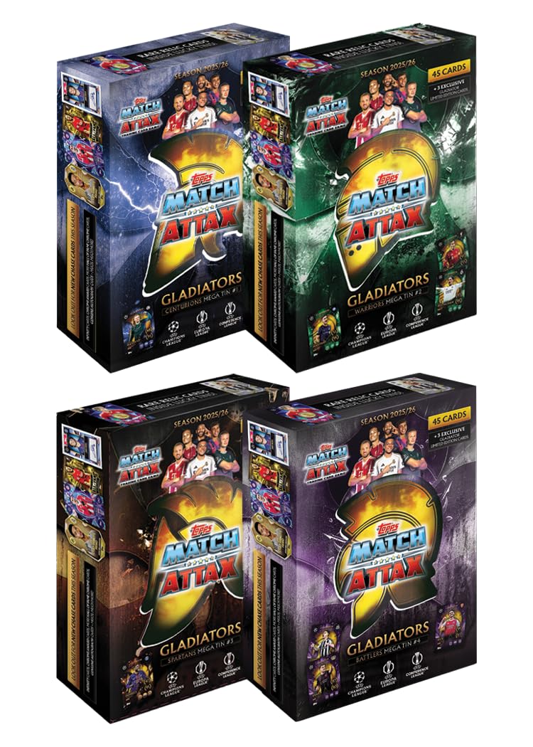 Topps Match Attax UCC 2025/2026 Collectible Football Trading Cards, Mega Tin Bundle, Includes 1 of Each Mega Tin with 180 Cards + 12 Exclusive Limited Edition Cards, Officially Licensed Product