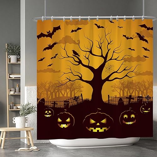 Miniatura 204 de Baocicco Juego de cortinas de ducha de fantasmas de Halloween, encantadores fantasmas de dibujos animados, divertidos trucos o tratos, cortinas de