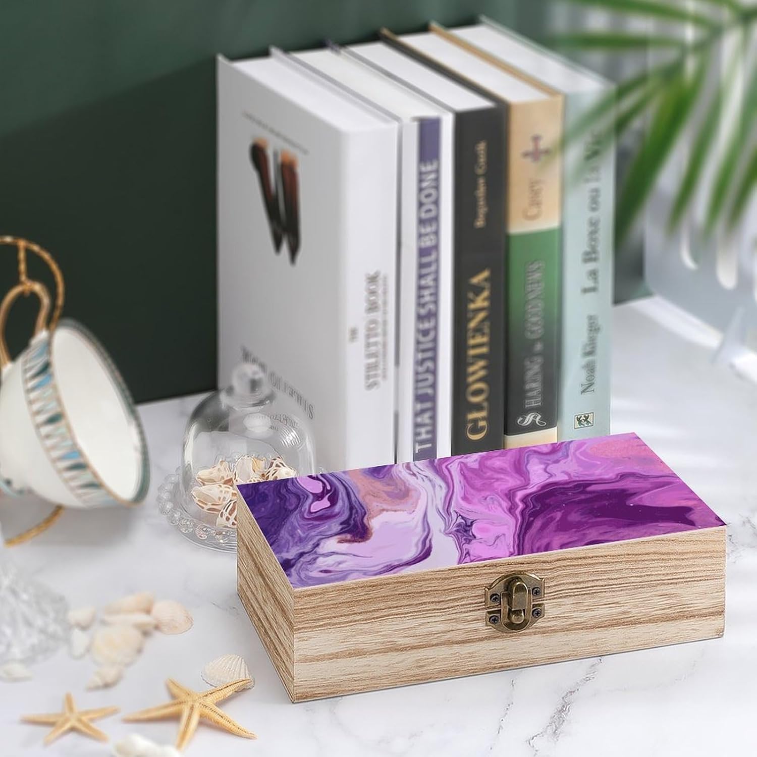 Marble Purple Colorful Wood Storage Box,Wooden Smooth Jewelry Container,Keepsake Storage Chest with Lid for Memories,Jewelry,Photos,Memorial Boxes image 4