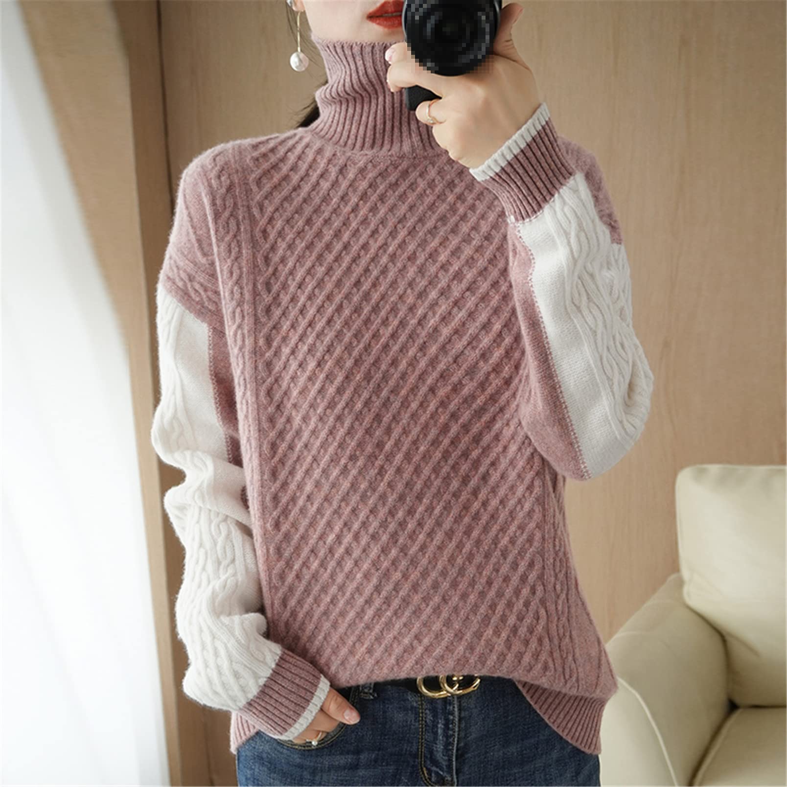 Maglione delle donne di lana che cuce colore Comfort Moda Slim maglia Pullover Jumper