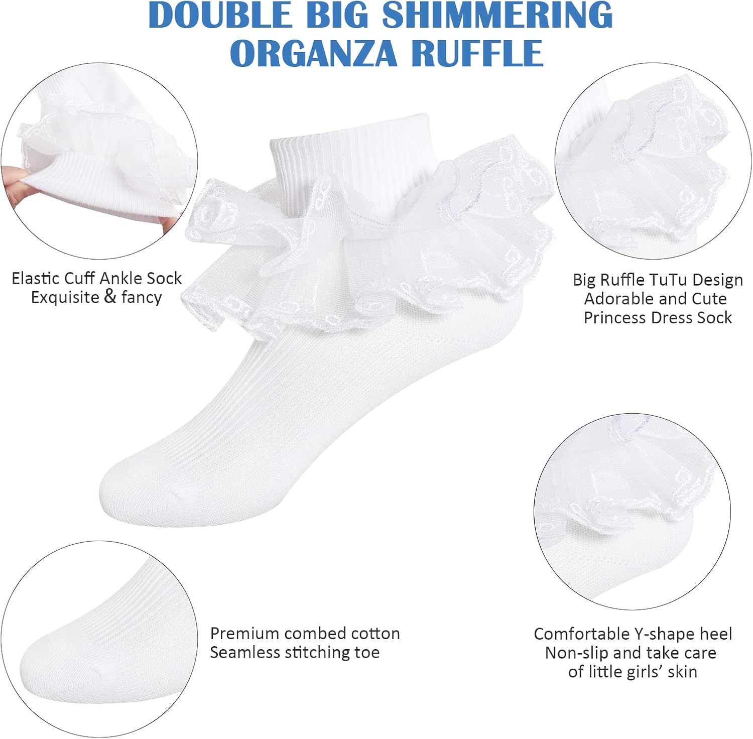 Toddler Girls Big Ruffle Lace Socks Cotton Cute Frilly Princess Dress Sock Kid 1-10Years White/Multicolor 3/4pairs