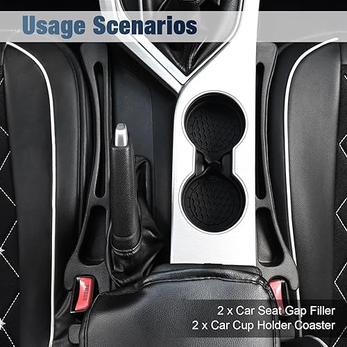 Miniatura 9 de Relleno de espacio para asiento de automóvil con portavasos para automóvil, organizador de costuras laterales sin caída con inserto de portavasos de