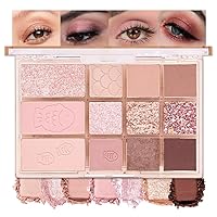 Vista 11 de SUAKE Paleta de sombras de ojos rosa nude, mate y brillante, alta pigmentación, 12 colores marrón y morado para maquillaje de ojos, paleta de 01#